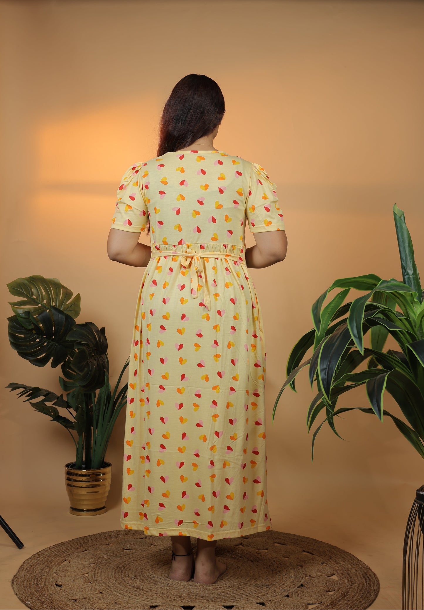Jammies Haven Zipless Cotton Feeding & Nursing Gown in Yellow | SRDYSH1