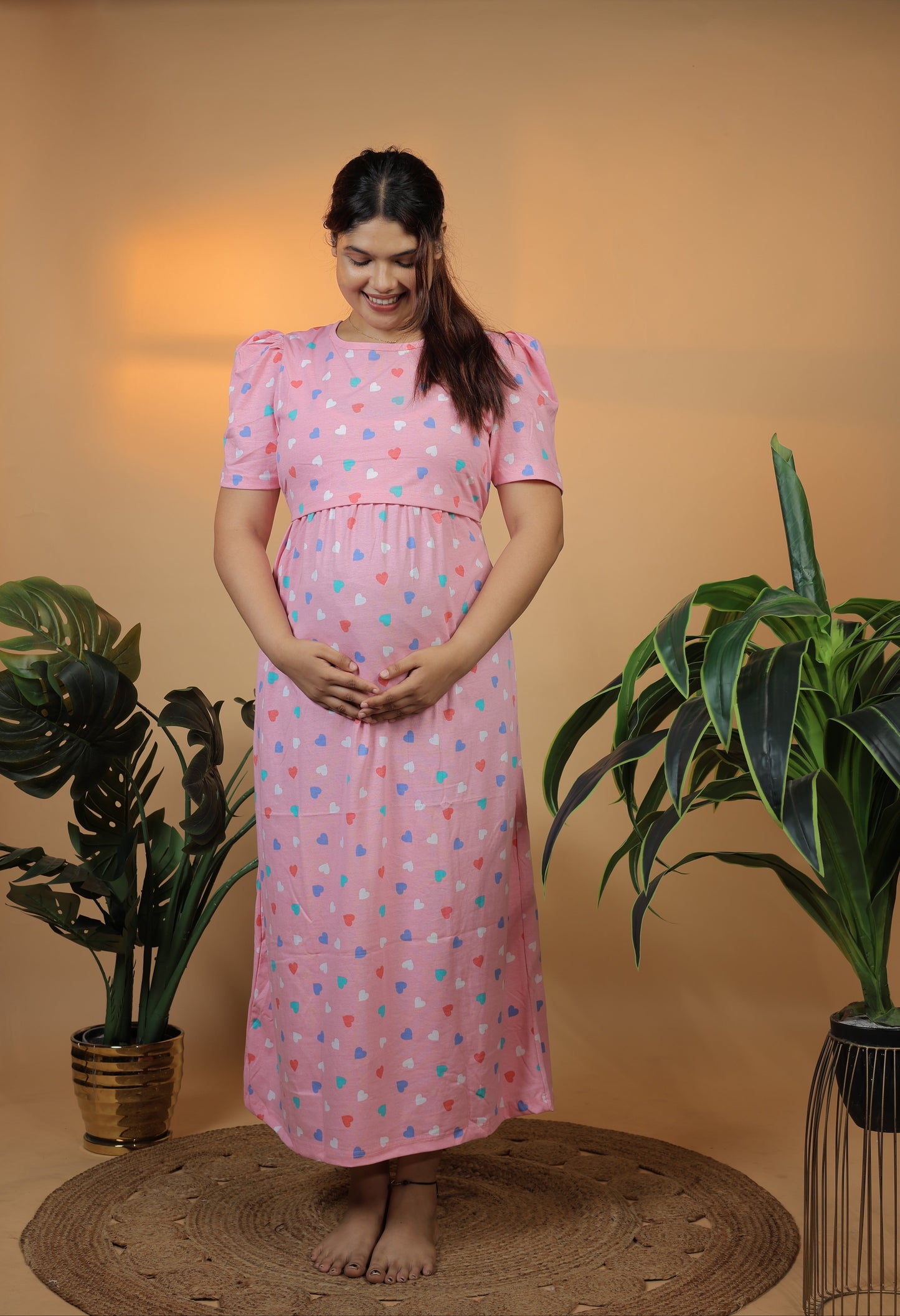 Jammies Haven Zipless Cotton Feeding & Nursing Gown in Pink | SRDPSH1