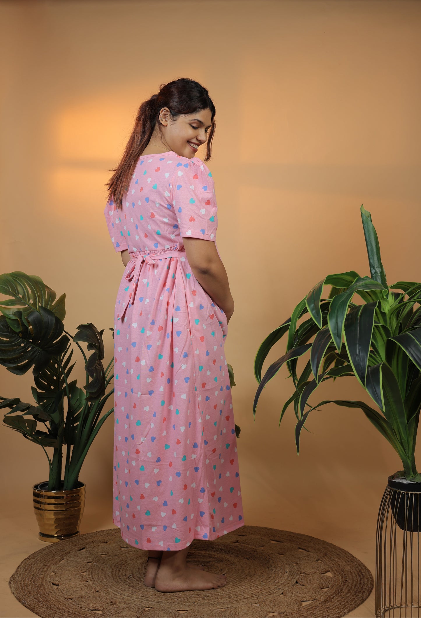 Jammies Haven Zipless Cotton Feeding & Nursing Gown in Pink | SRDPSH1