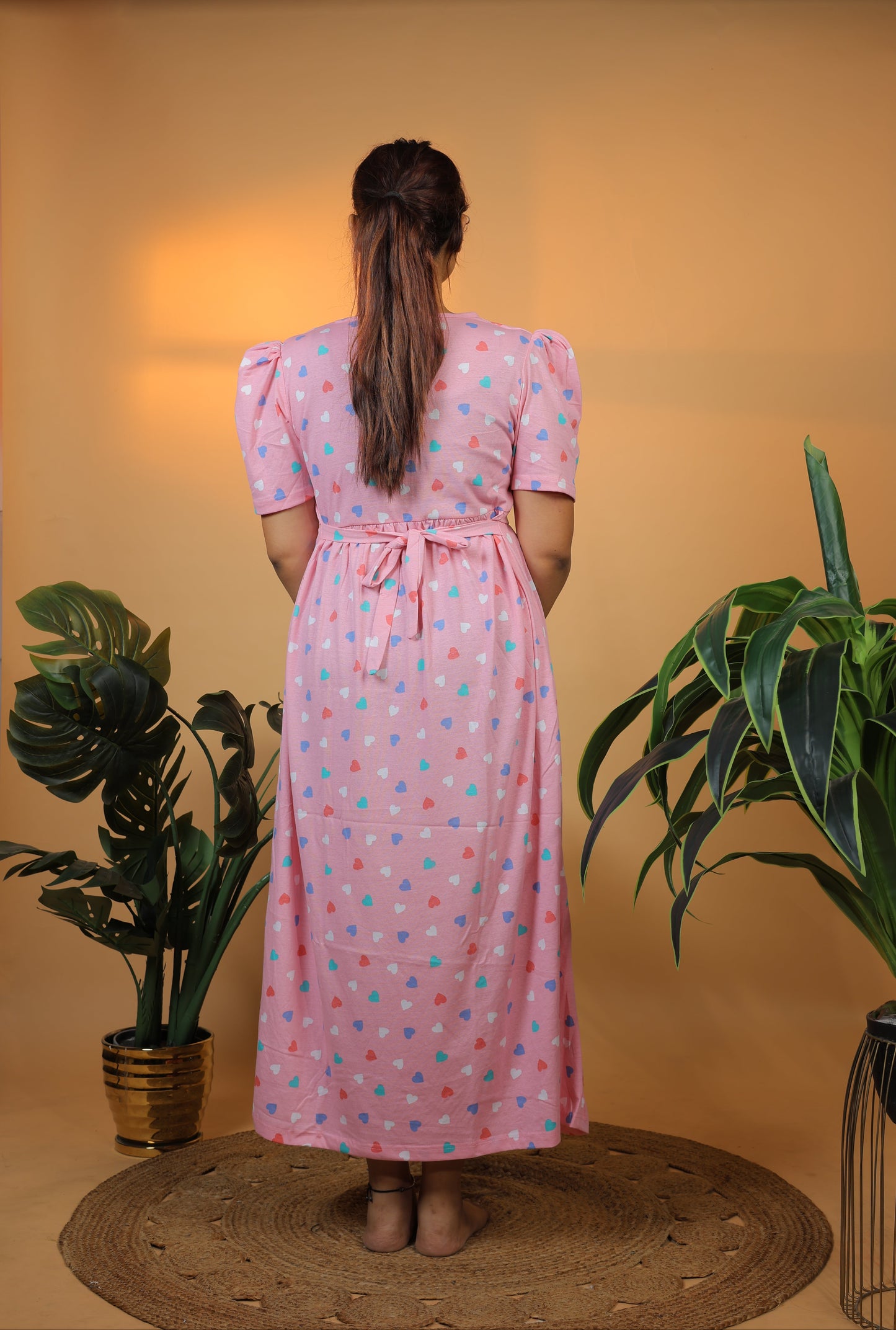 Jammies Haven Zipless Cotton Feeding & Nursing Gown in Pink | SRDPSH1