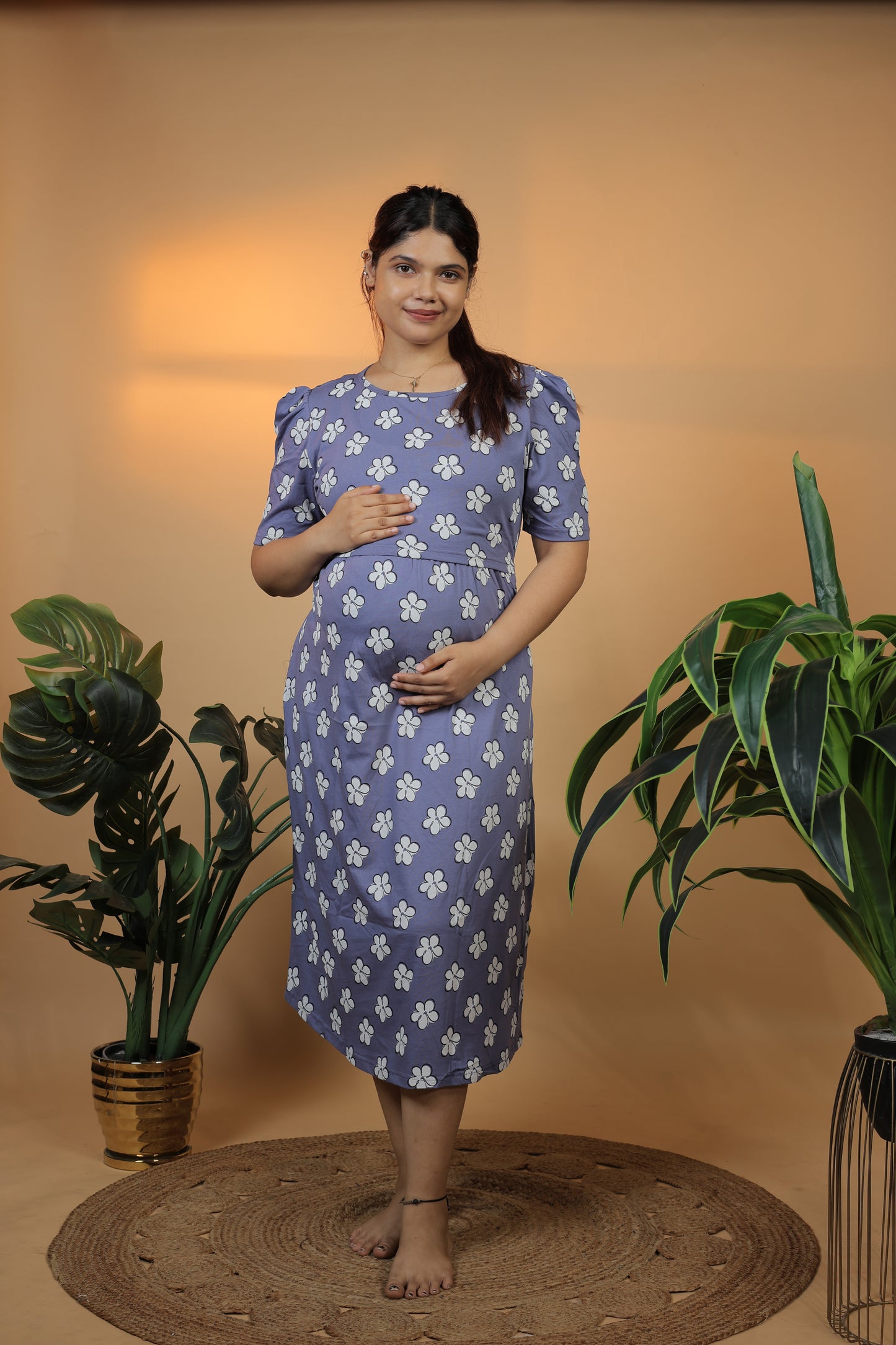Jammies Haven Zipless Cotton Feeding & Nursing Gown in Dark Lavender | SRDDLWF1