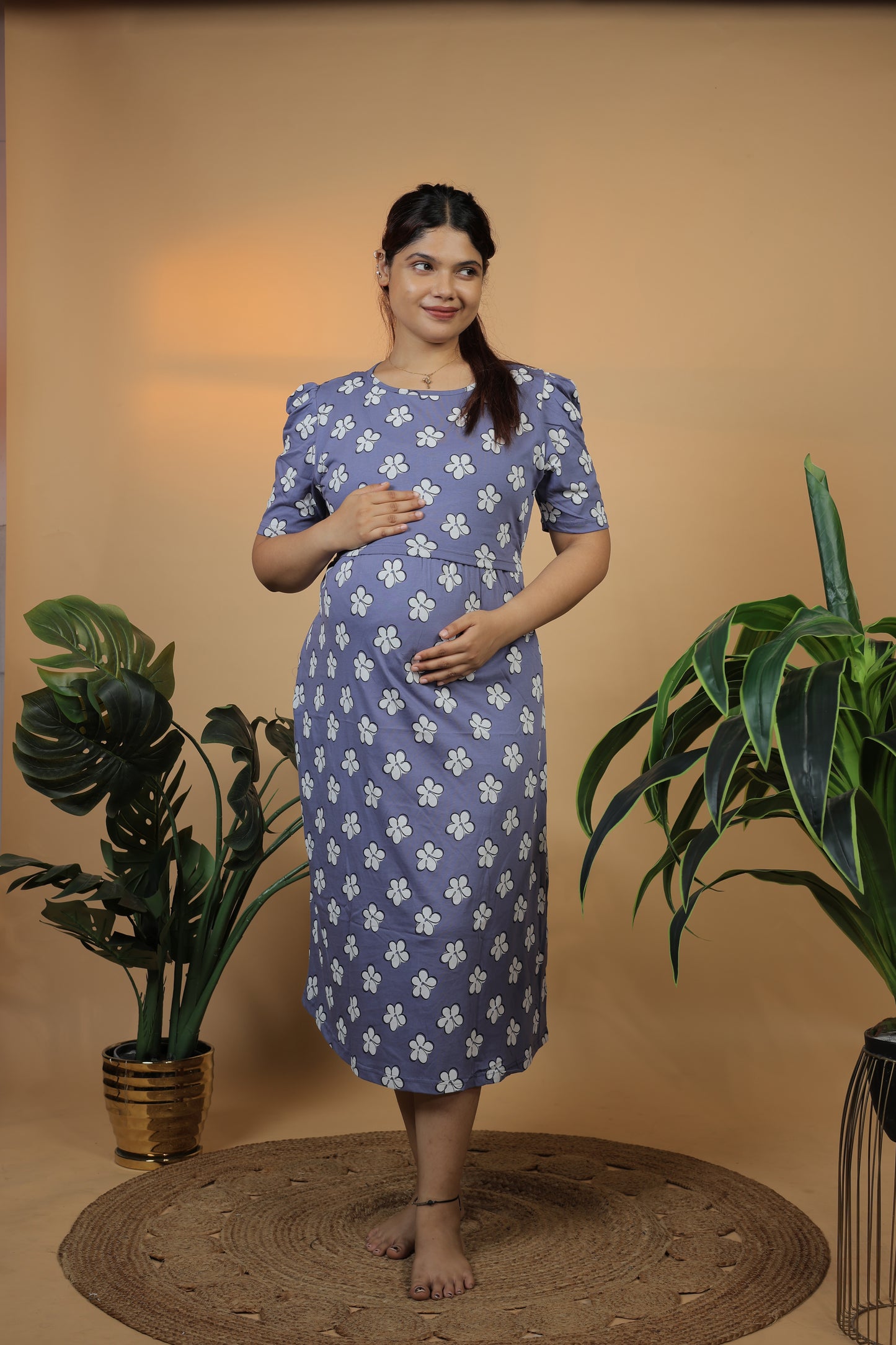 Jammies Haven Zipless Cotton Feeding & Nursing Gown in Dark Lavender | SRDDLWF1