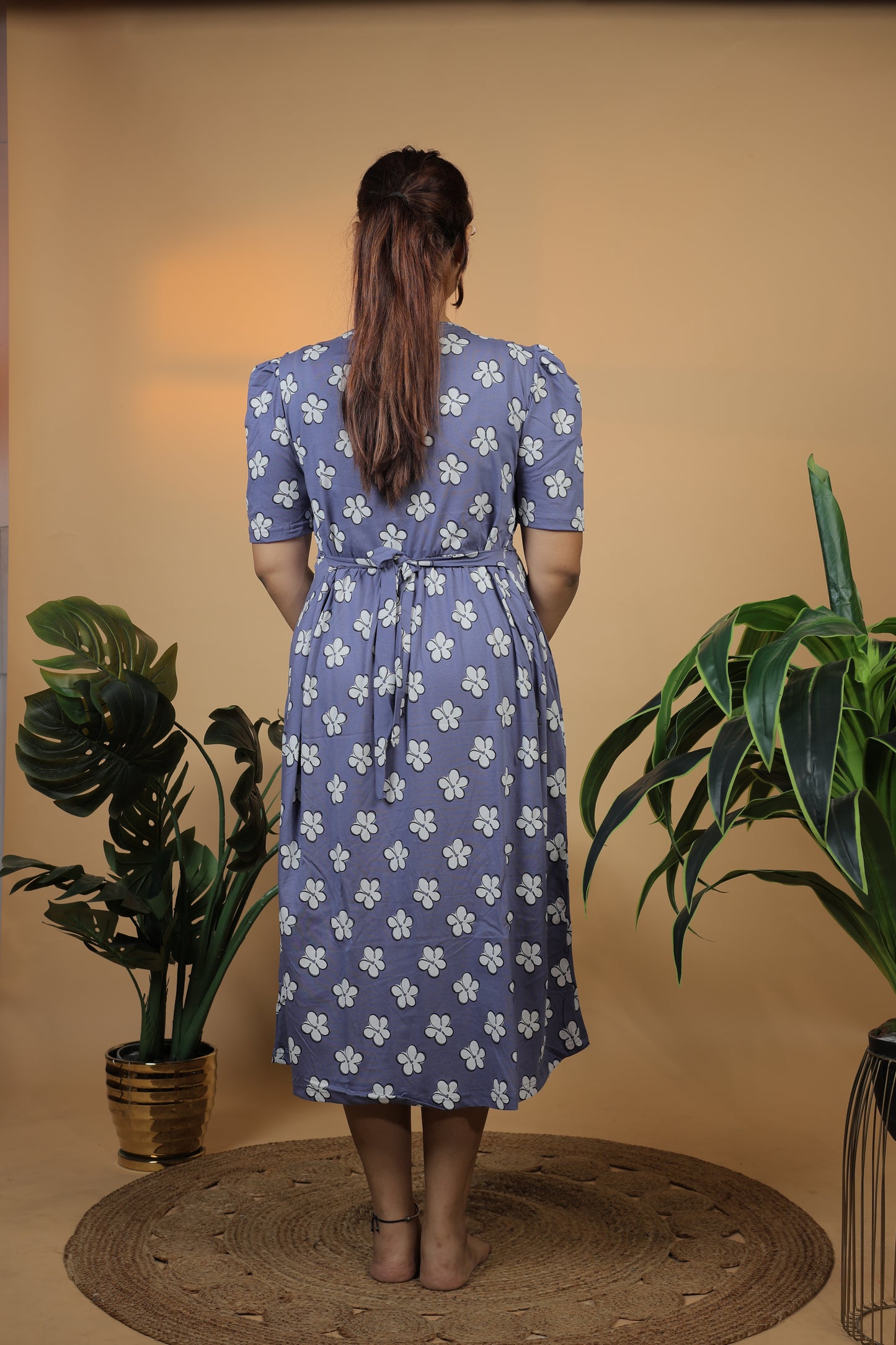 Jammies Haven Zipless Cotton Feeding & Nursing Gown in Dark Lavender | SRDDLWF1