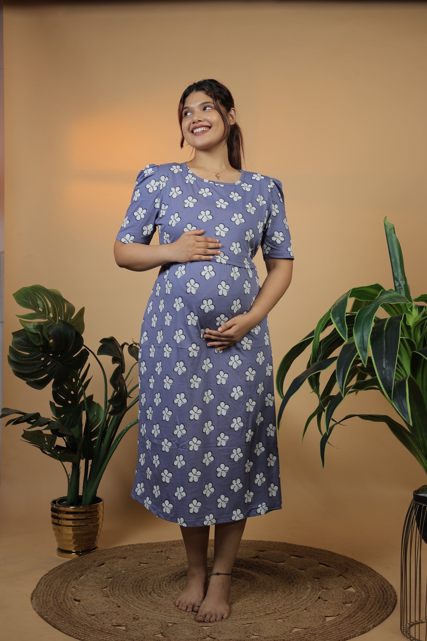 Jammies Haven Zipless Cotton Feeding & Nursing Gown in Dark Lavender | SRDDLWF1