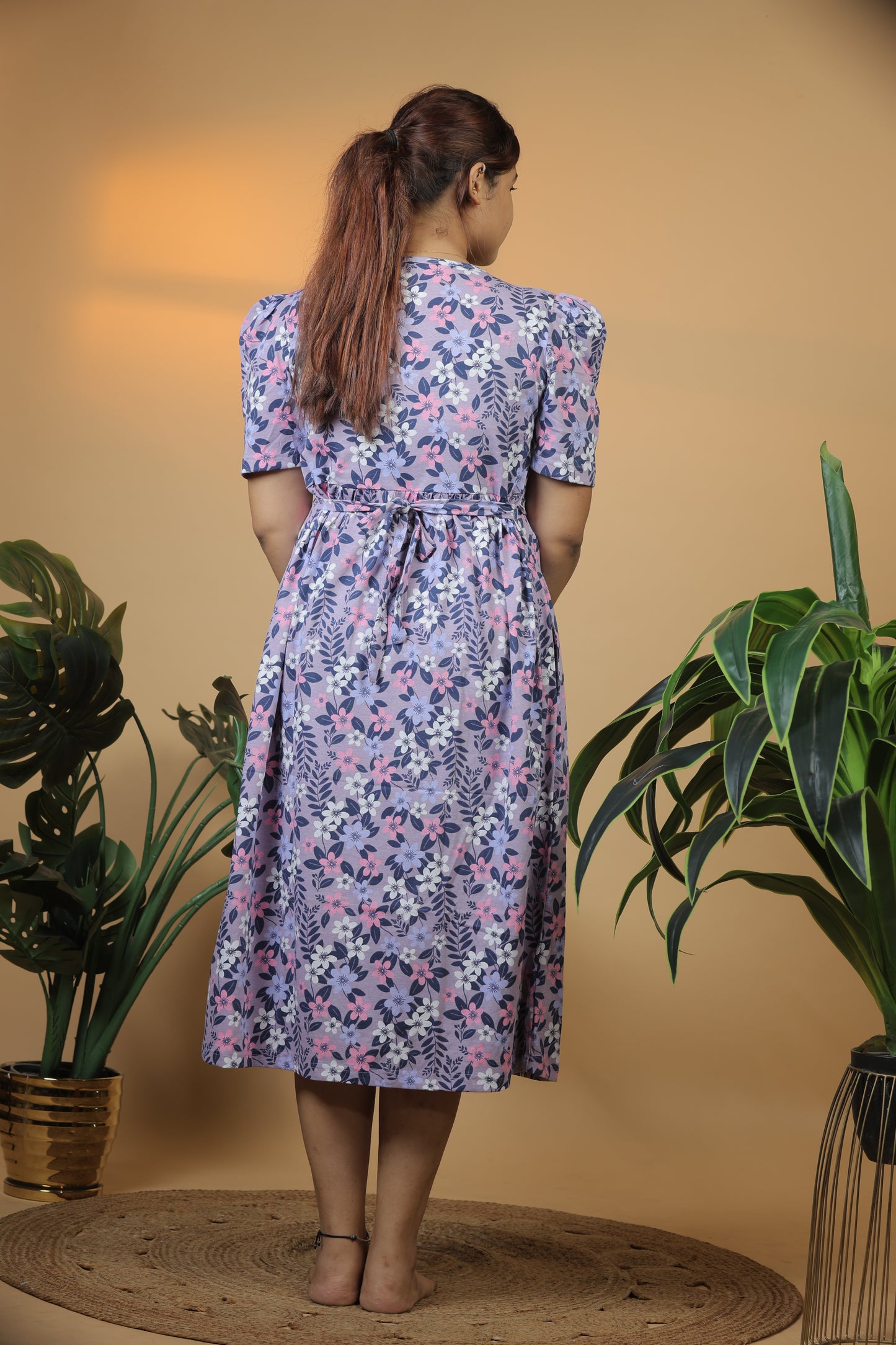 Jammies Haven Zipless Cotton Feeding & Nursing Gown in Lavender Floral | SRDLFD1