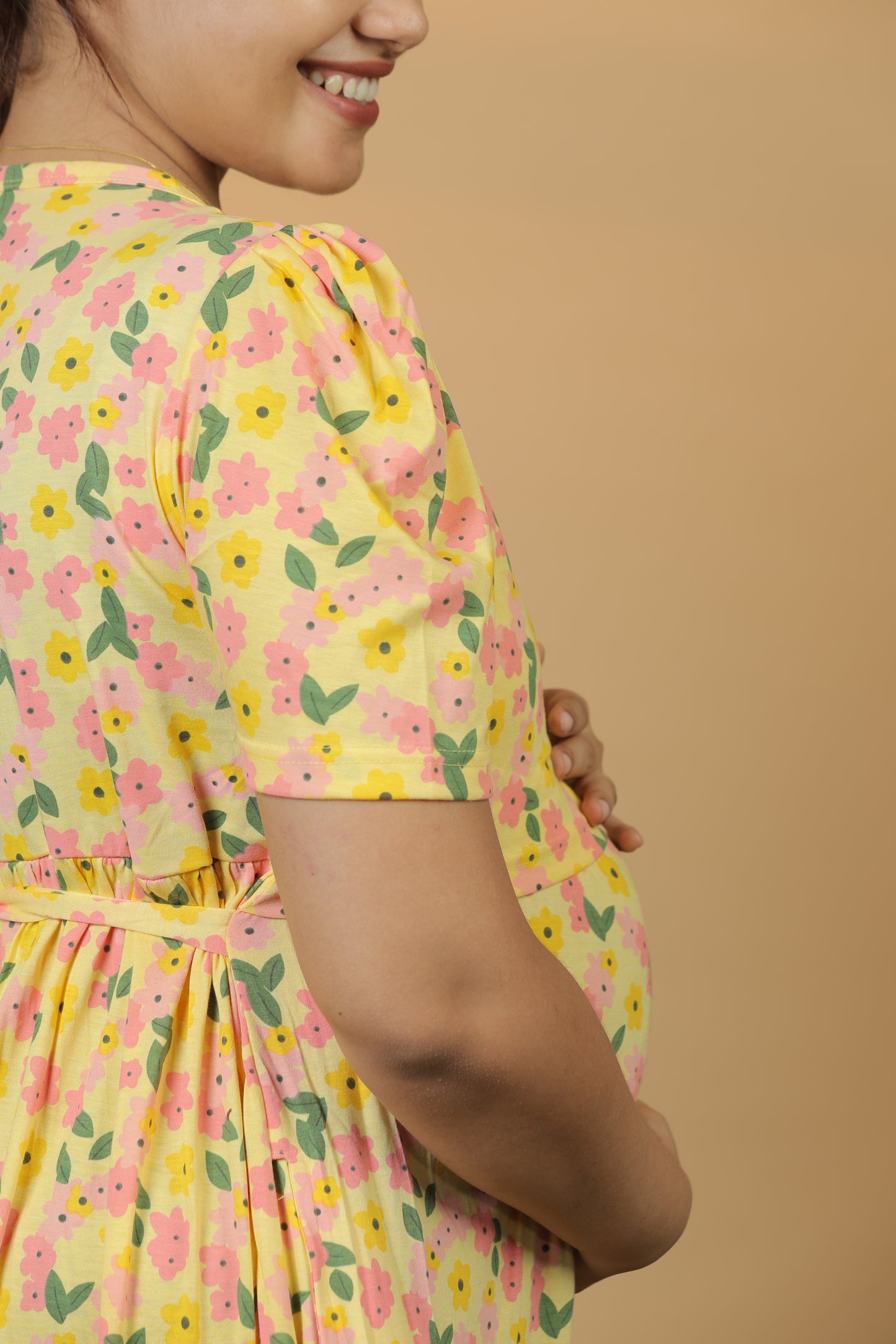 Jammies Haven Zipless Cotton Feeding & Nursing Gown in Yellow Floral | SRDYF1