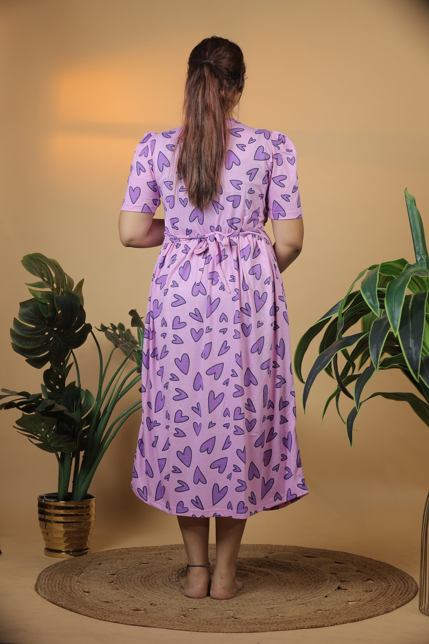 Jammies Haven Zipless Cotton Feeding & Nursing Gown in Violet Heart | SRDVHD1