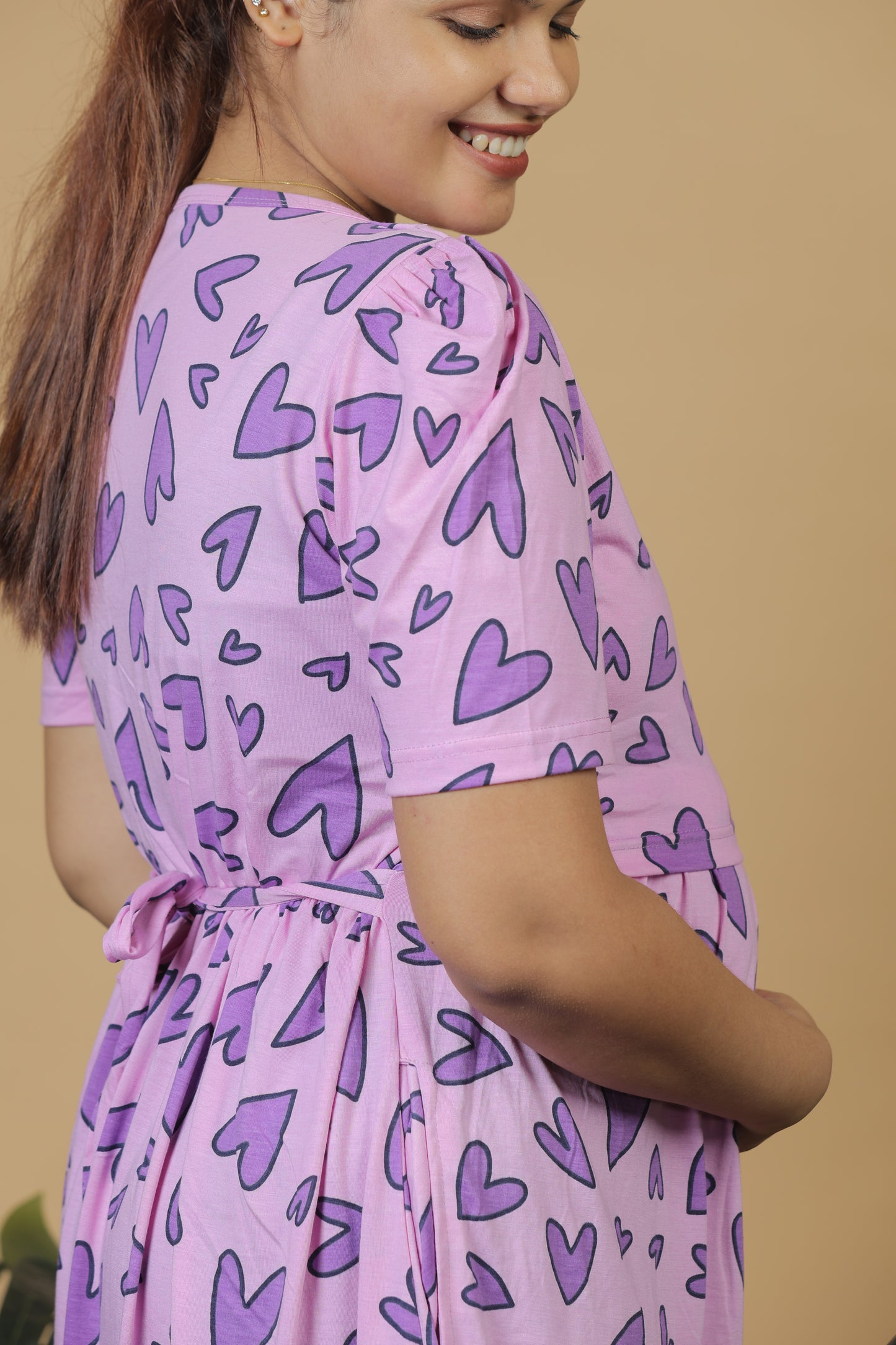 Jammies Haven Zipless Cotton Feeding & Nursing Gown in Violet Heart | SRDVHD1
