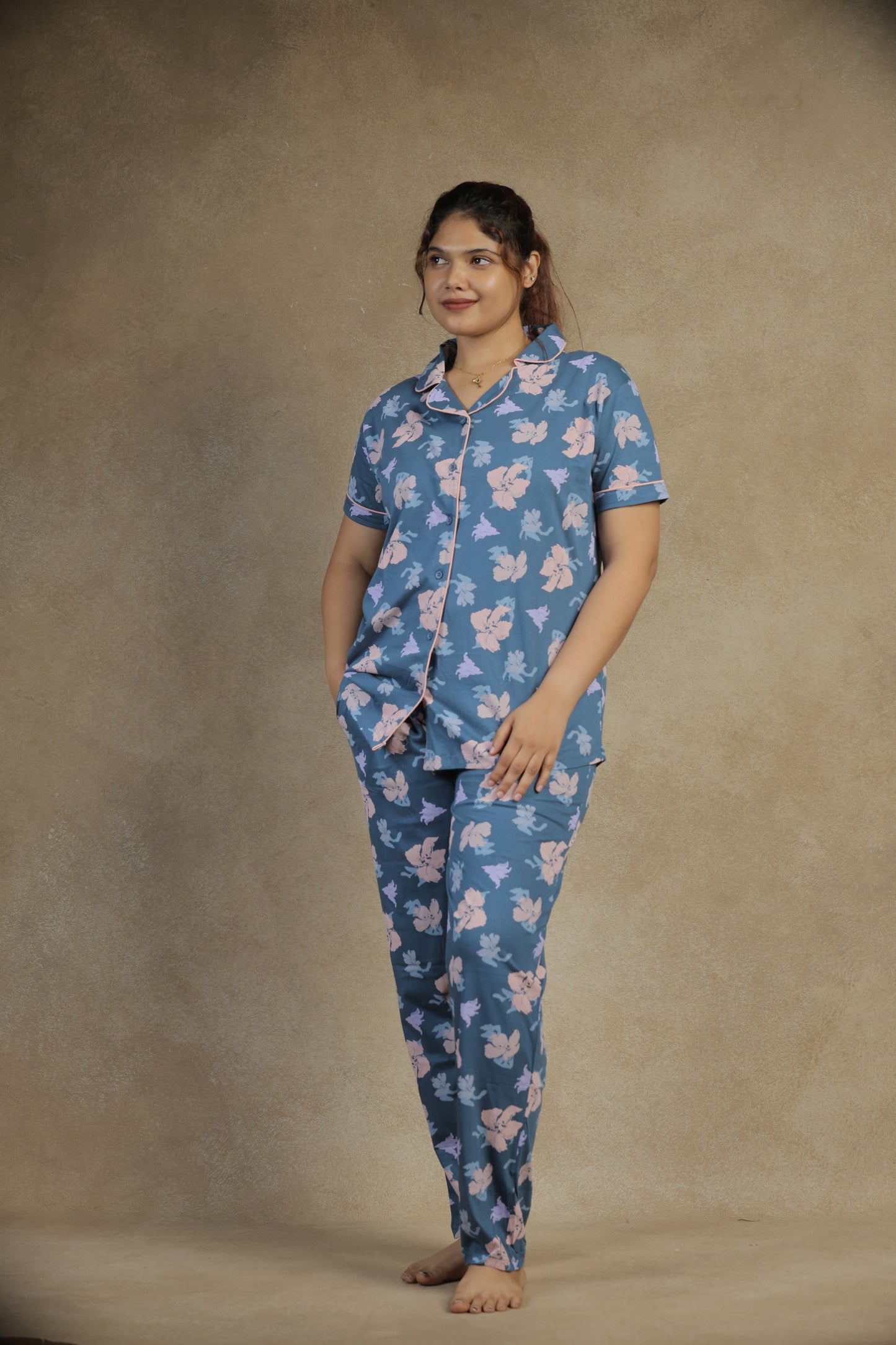 Jammies Haven Premium Pajama Set in Floral Light Blue | 5187B