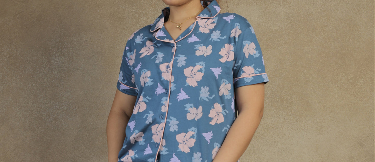 Jammies Haven Premium Pajama Set in Floral Light Blue | 5187B