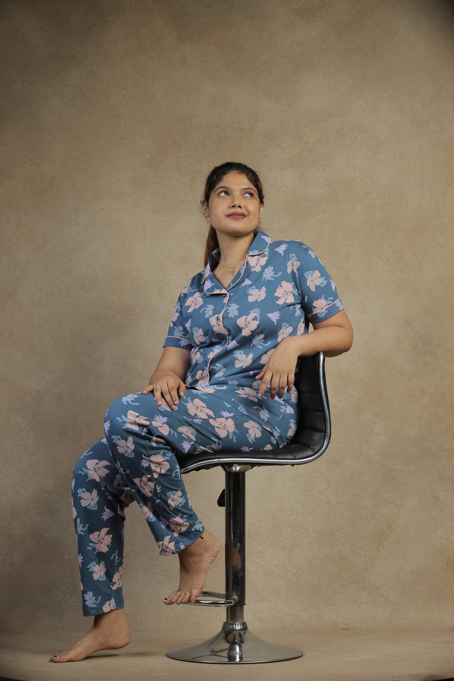 Jammies Haven Premium Pajama Set in Floral Light Blue | 5187B