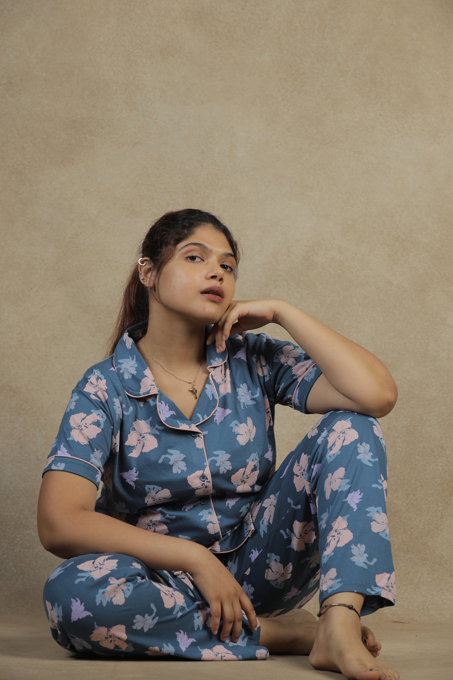 Jammies Haven Premium Pajama Set in Floral Light Blue | 5187B