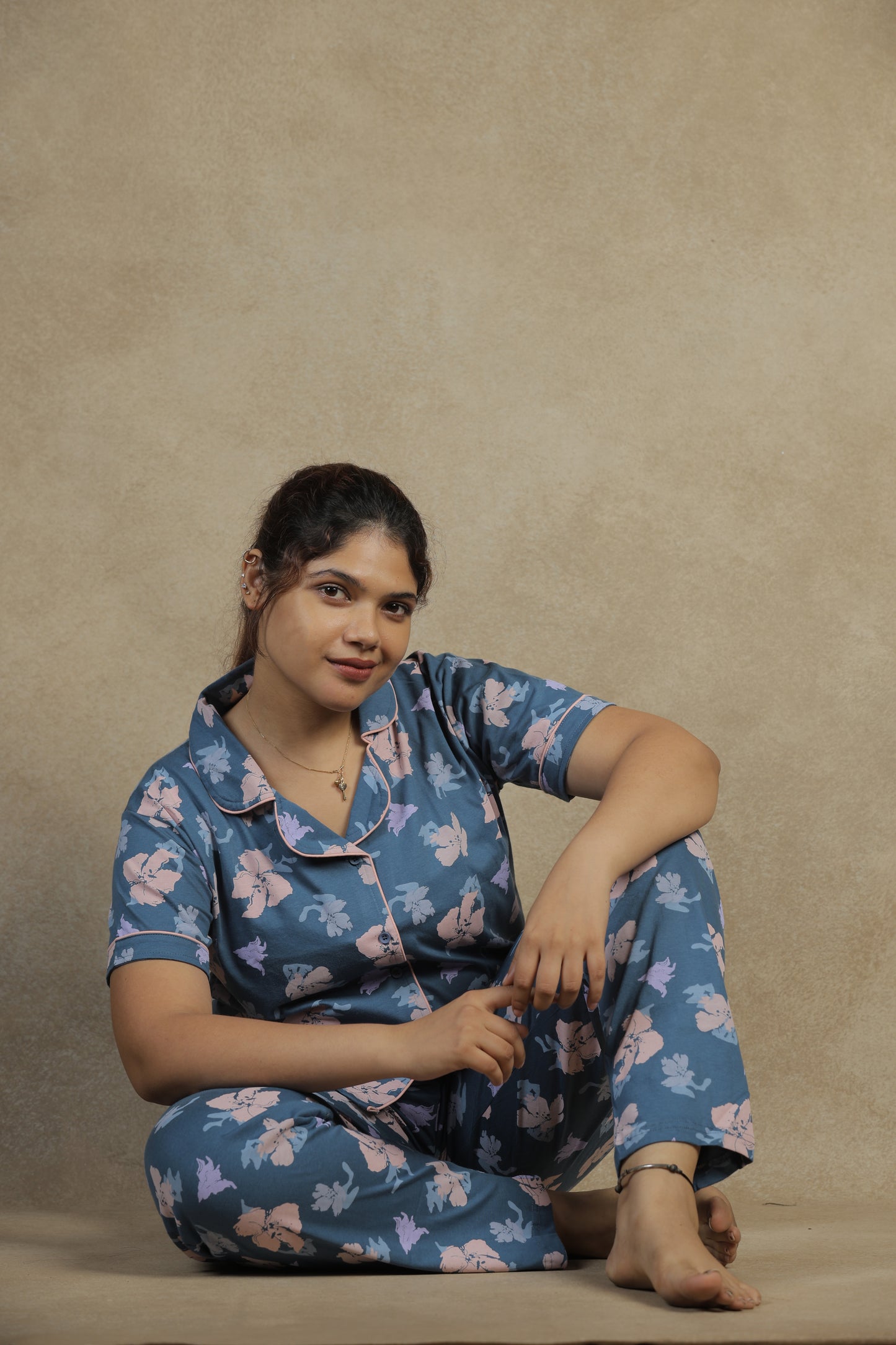 Jammies Haven Premium Pajama Set in Floral Light Blue | 5187B