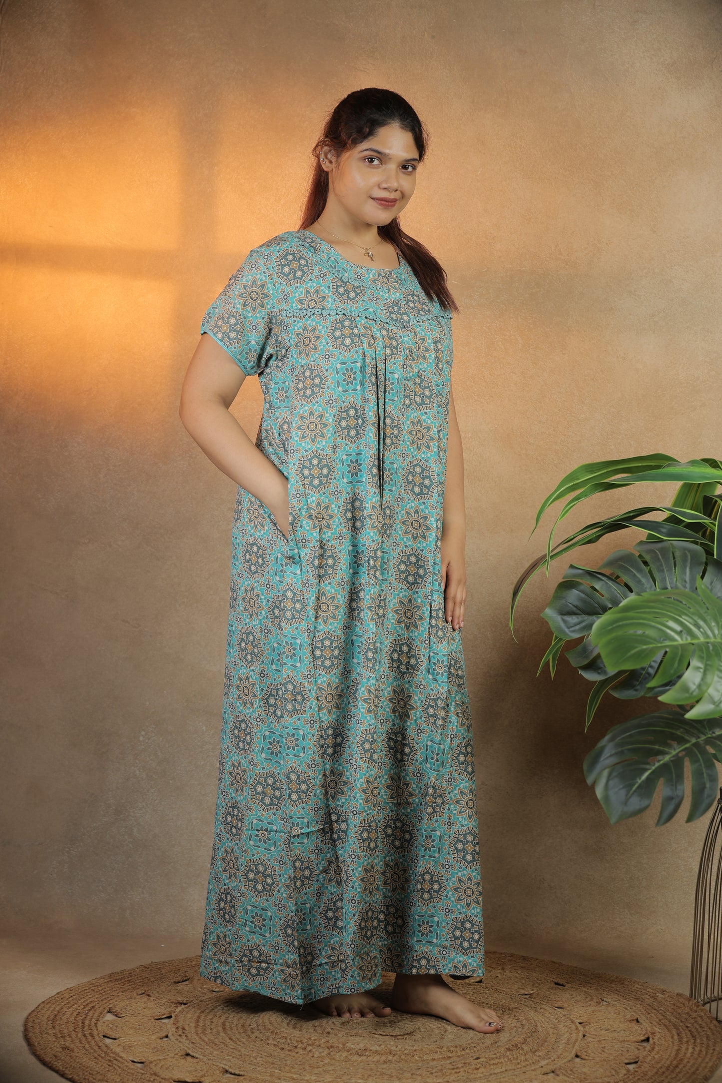 Jammies Haven Premium Alpine Nighty in Mandala Sea Green | A9108C