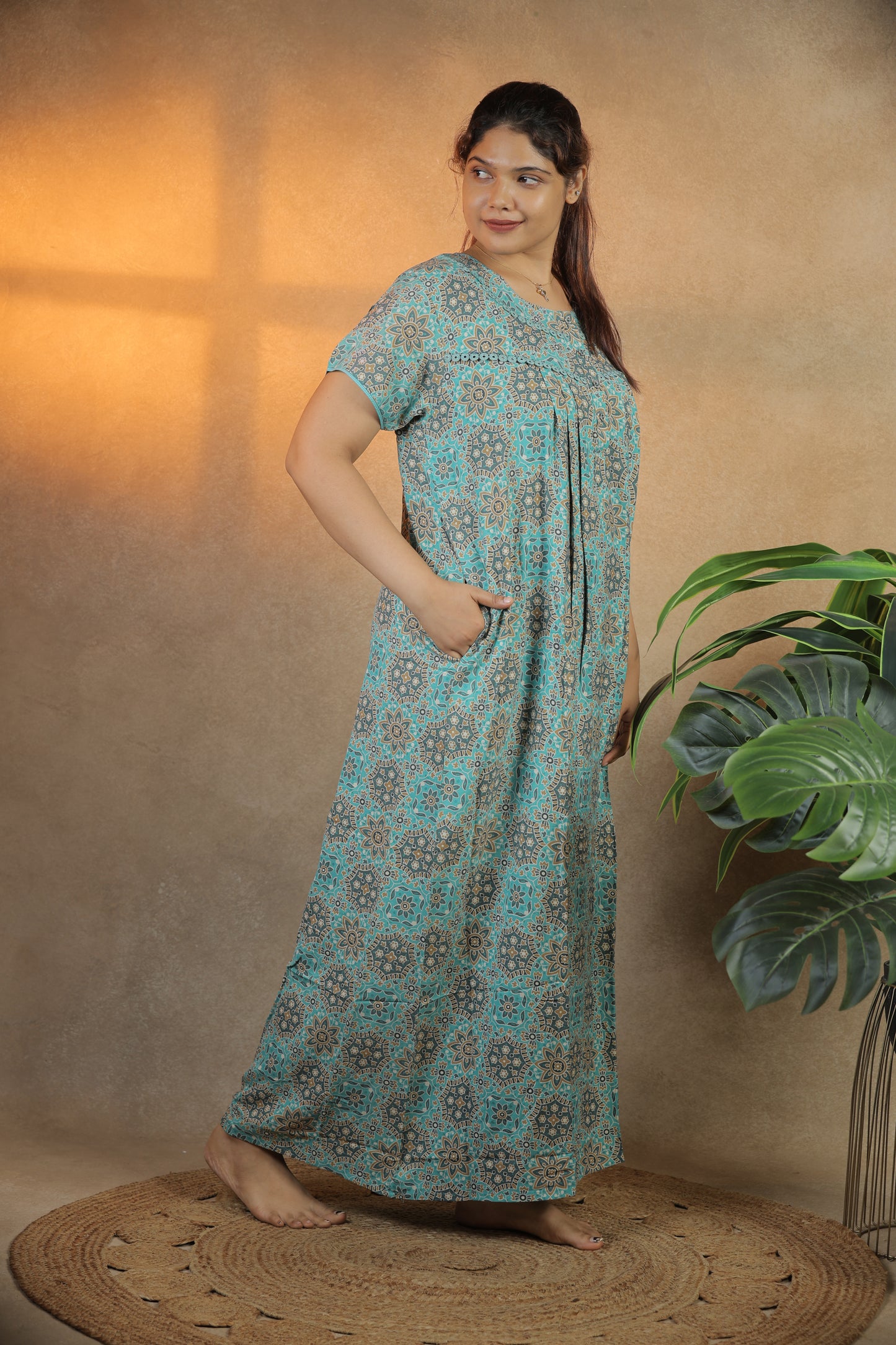 Jammies Haven Premium Alpine Nighty in Mandala Sea Green | A9108C