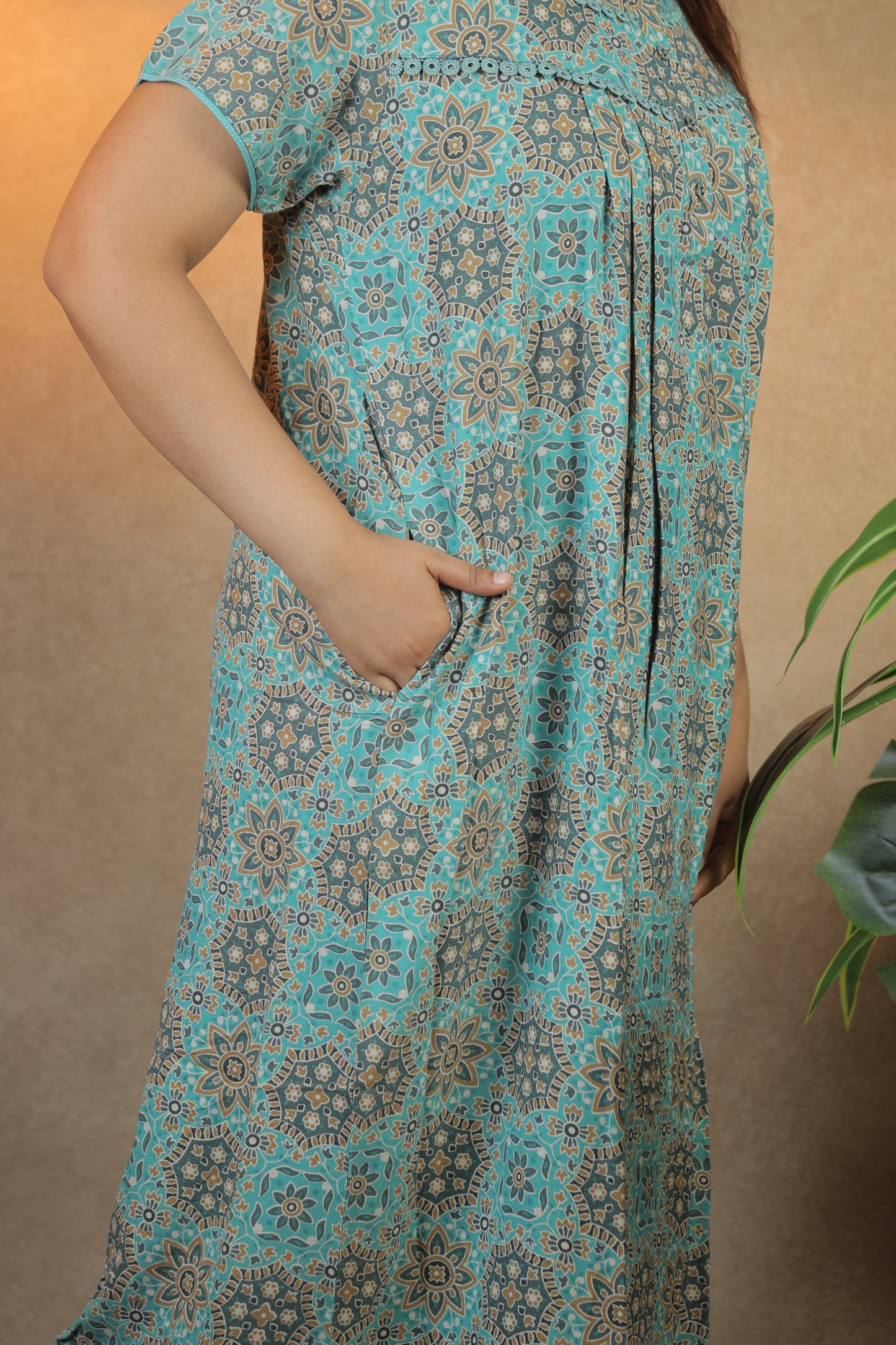 Jammies Haven Premium Alpine Nighty in Mandala Sea Green | A9108C
