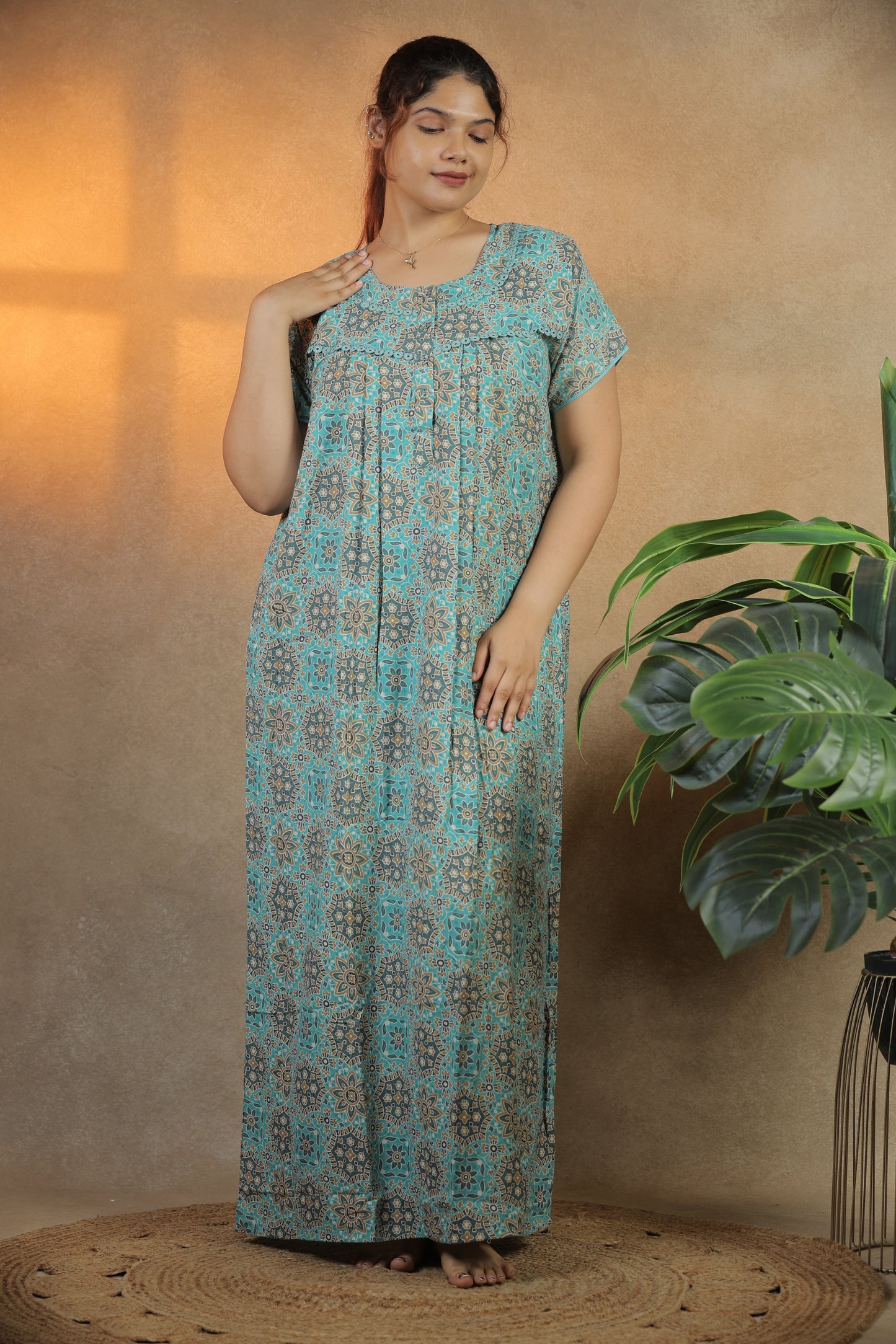 Jammies Haven Premium Alpine Nighty in Mandala Sea Green | A9108C