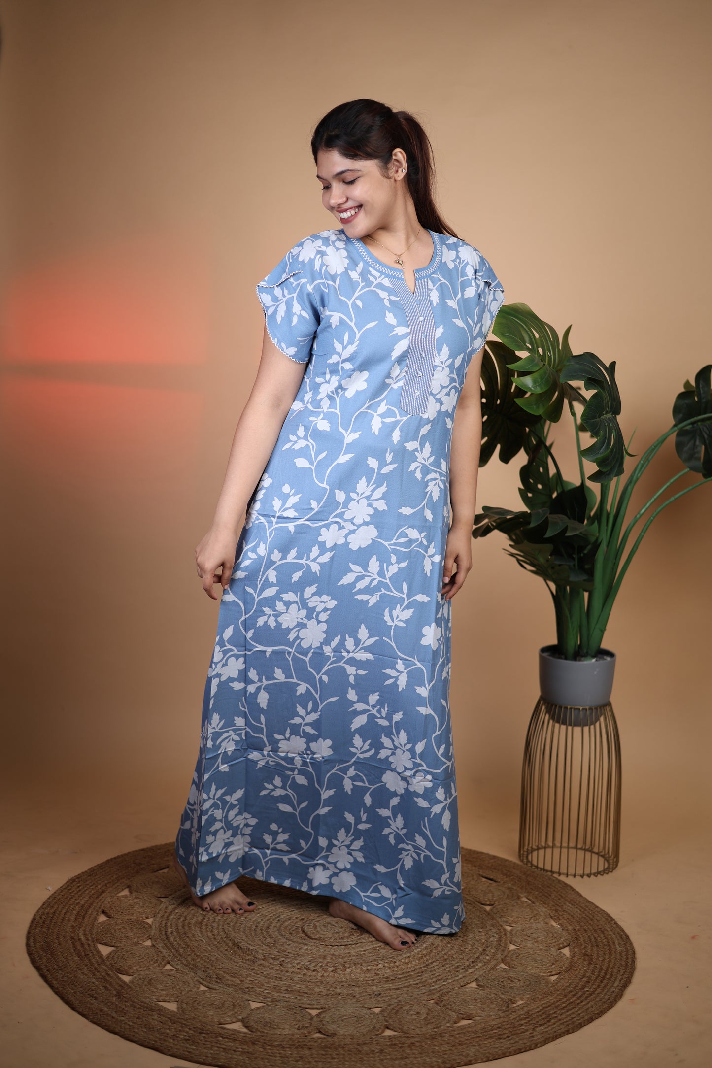 Jammies Haven Premium Alpine Nighty in Blue | A7376C3