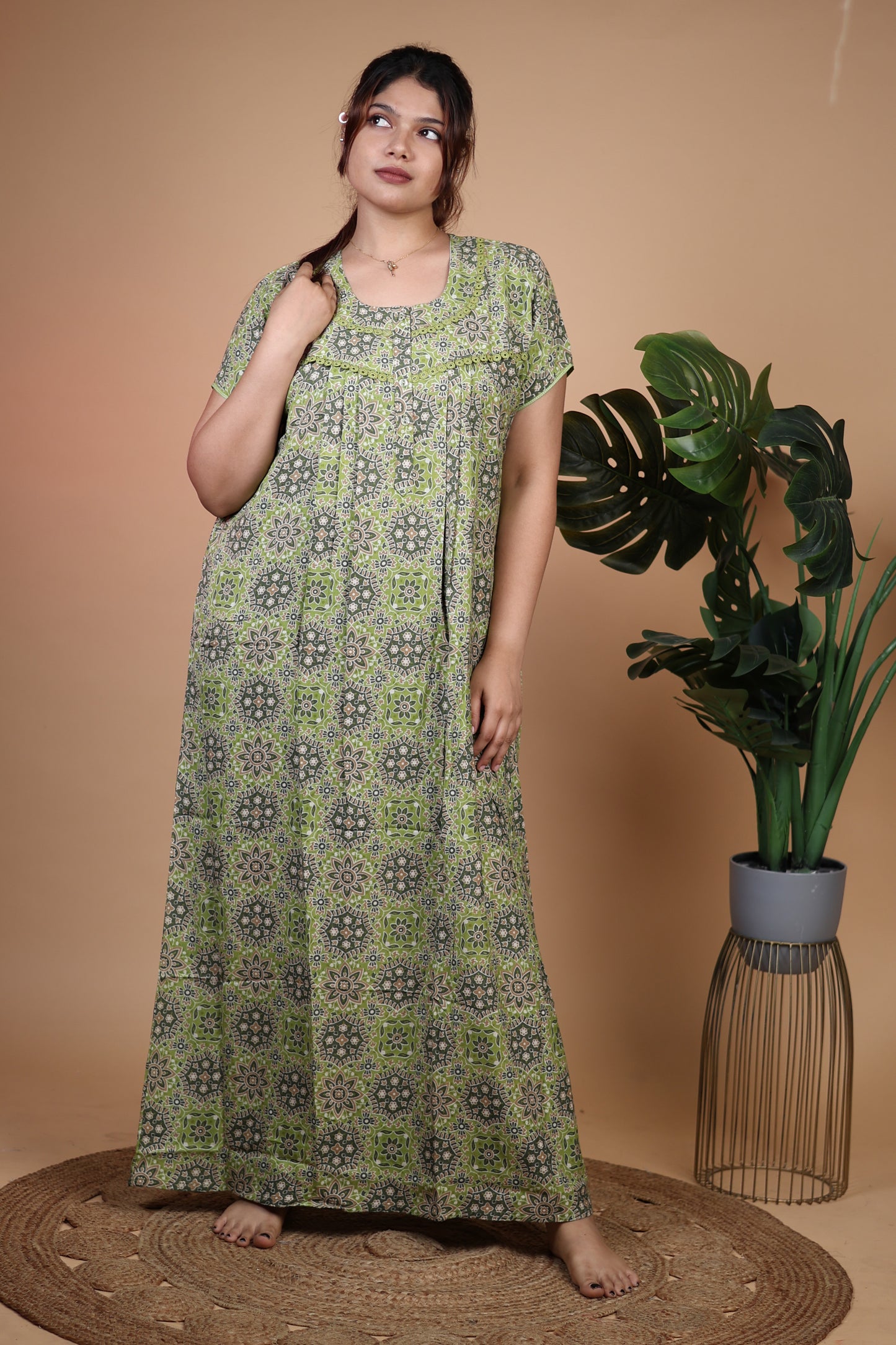 Jammies Haven Premium Alpine Nighty in Mandala Green | A9108B