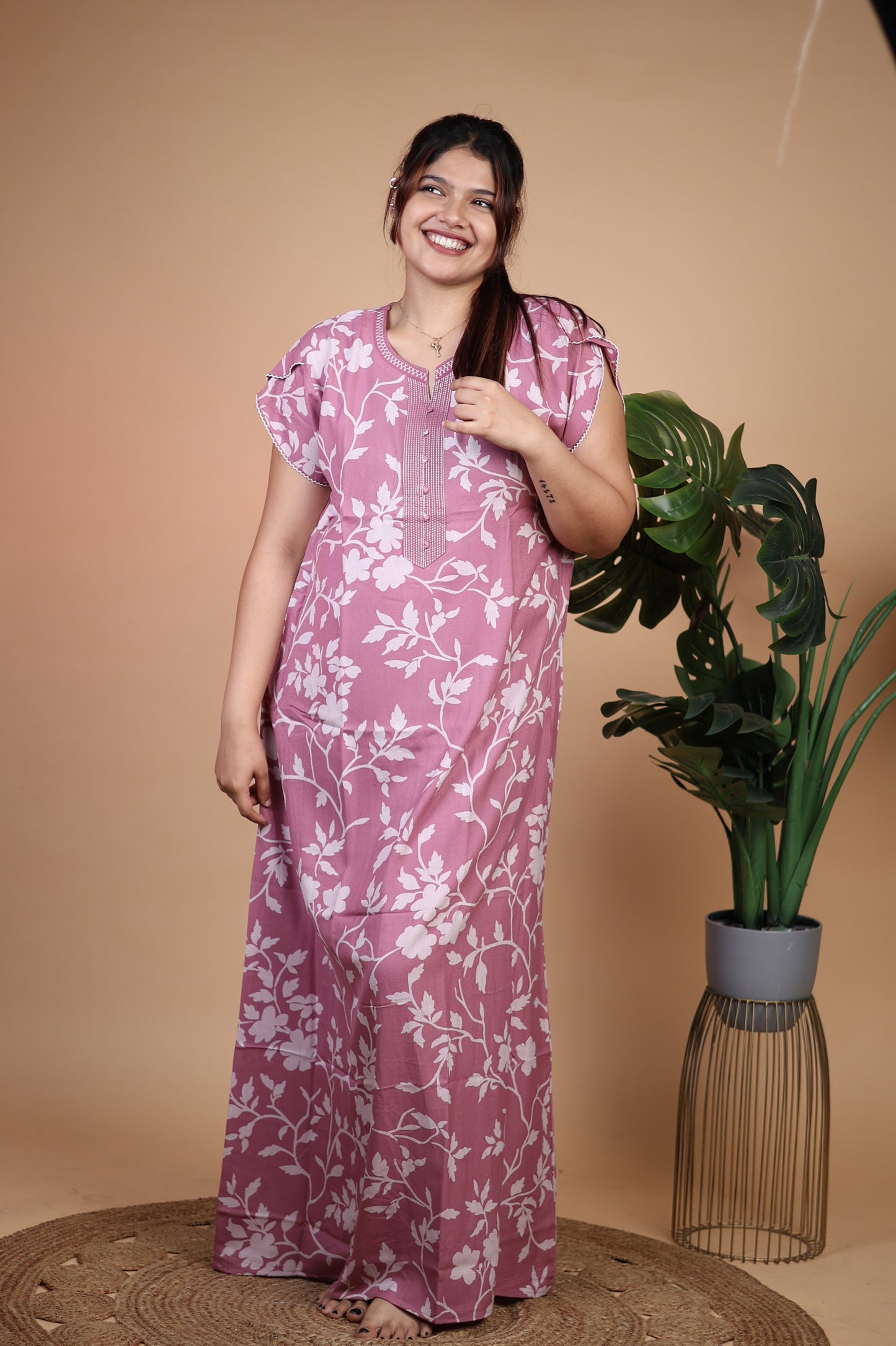 Jammies Haven Premium Alpine Nighty in Pink Floral | A7376A1