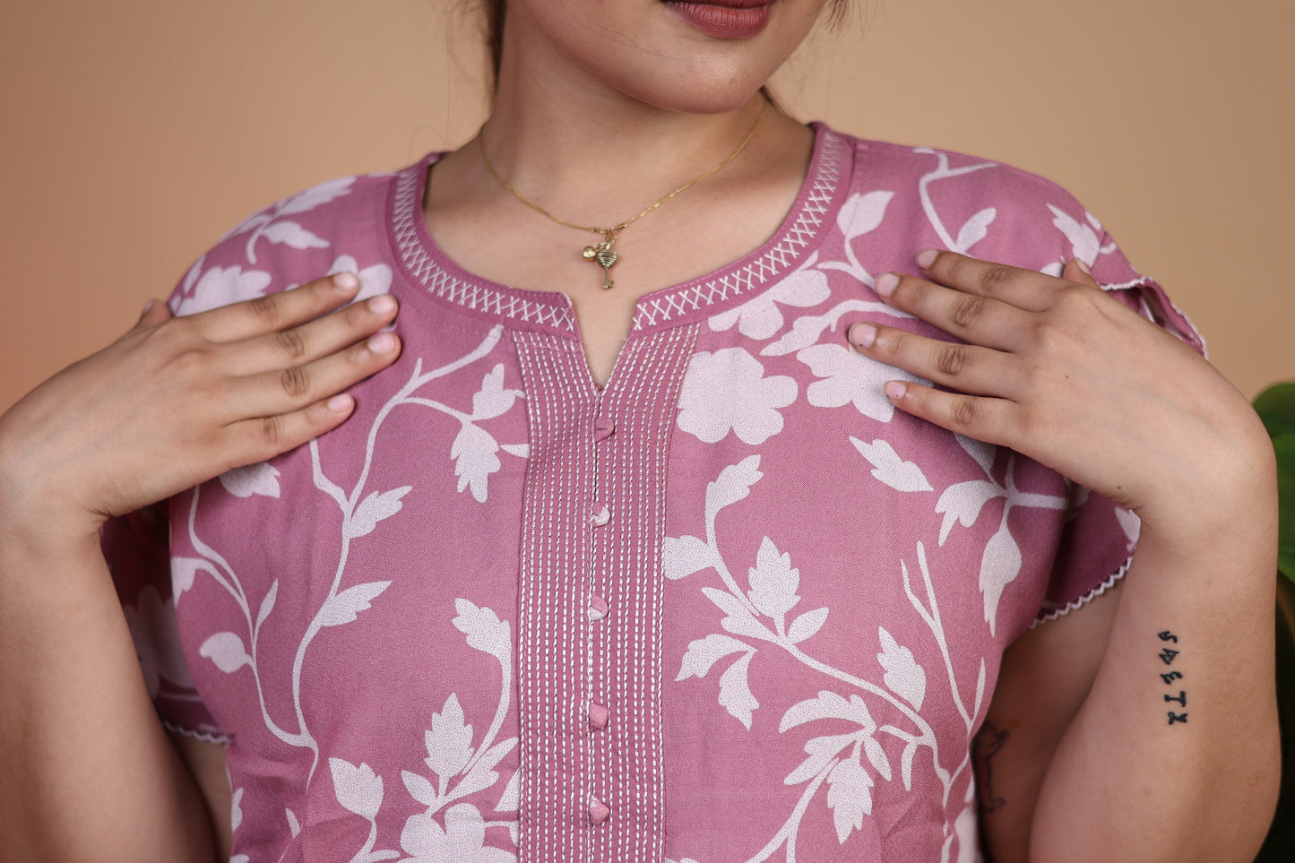 Jammies Haven Premium Alpine Nighty in Pink Floral | A7376A1