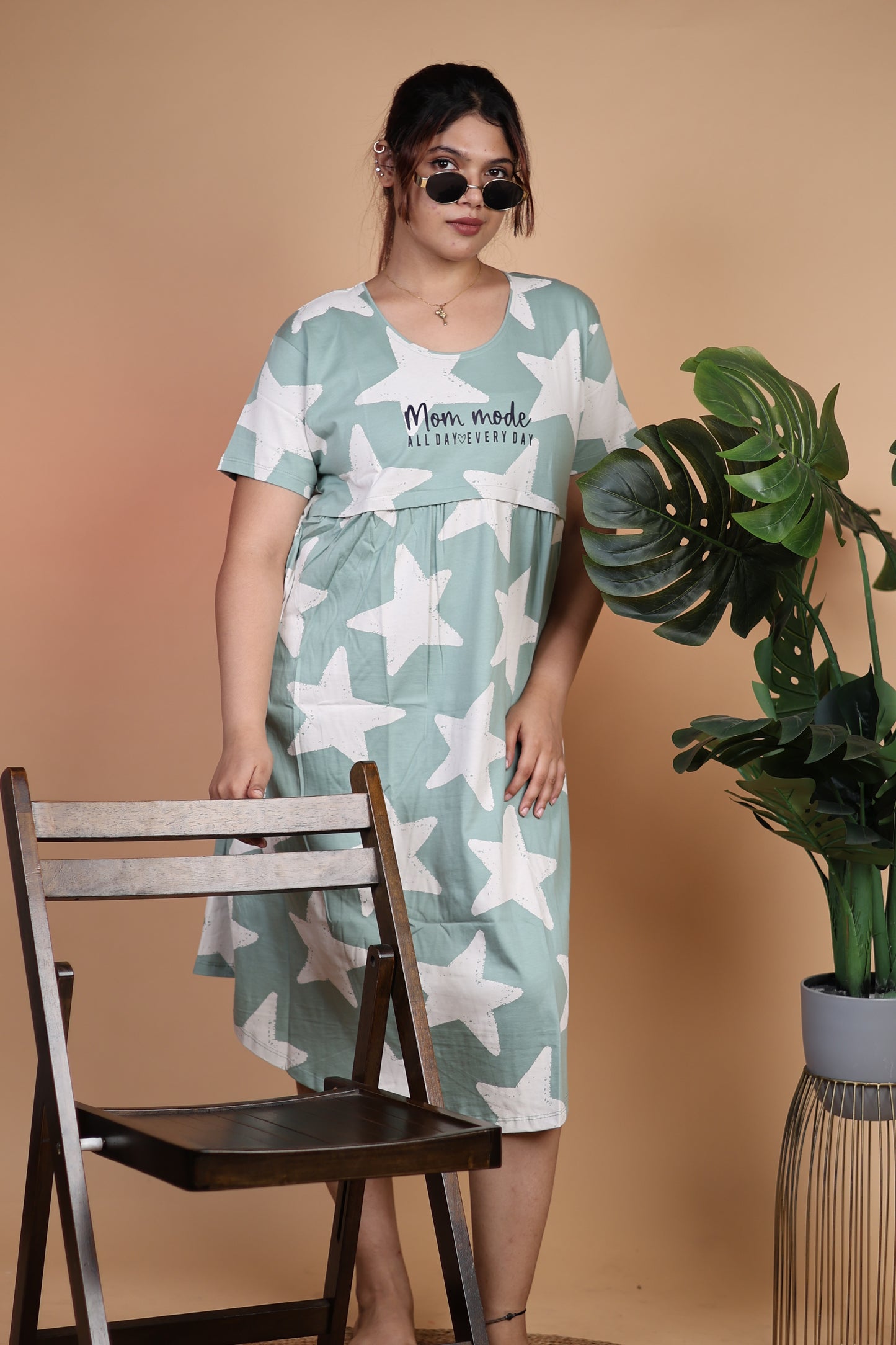 Jammies Haven Zip Cotton Feeding Gown| Short Nighty | 80950B
