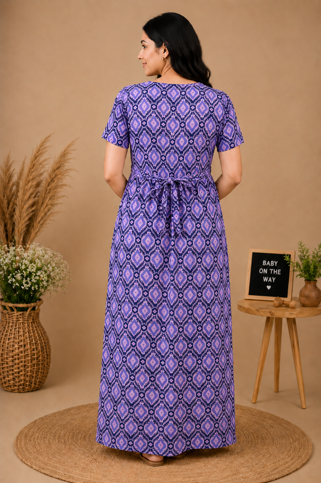 Zipless Cotton Maternity & Feeding Nightgown | Pregnancy | Purple Bliss