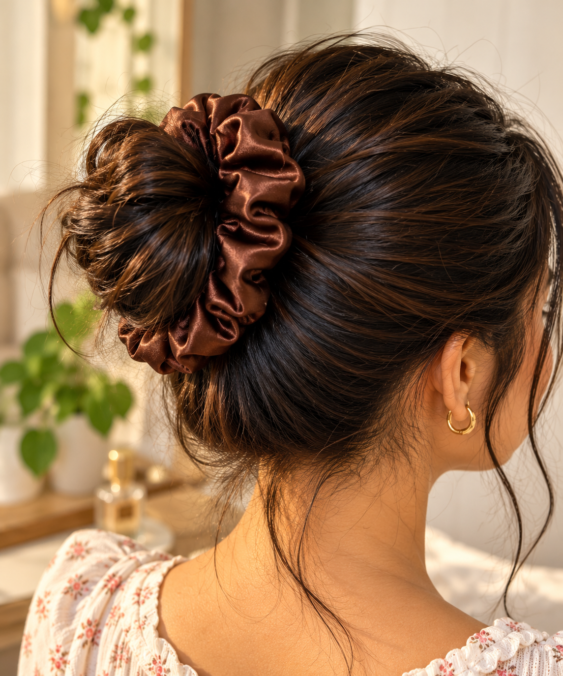 Close-up of multicolor satin slim hair scrunchies