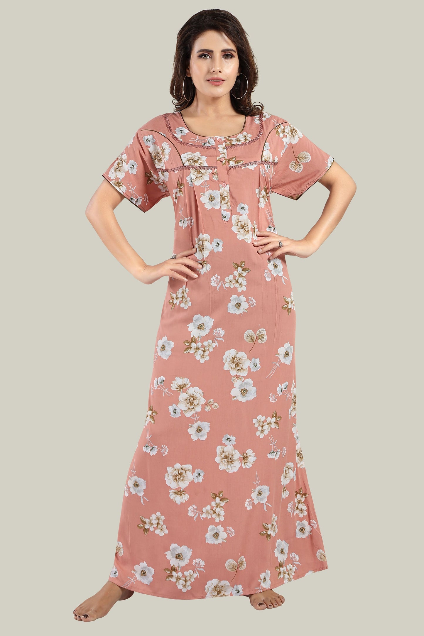Jammies Haven Rayon Nighty in Light Blue | Premium Nighty | Short Sleeve |Side Pocket | RY