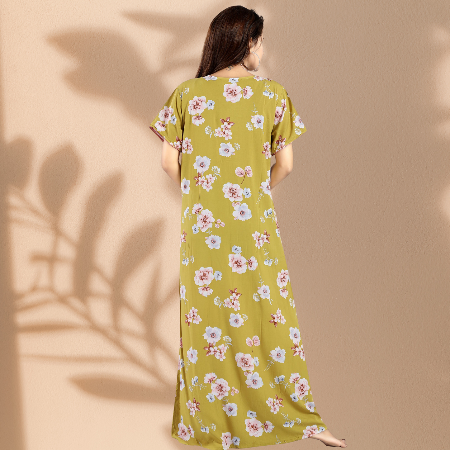 Jammies Haven Rayon Nighty in Light Yellow | Premium Nighty | Short Sleeve |Side Pocket | RY