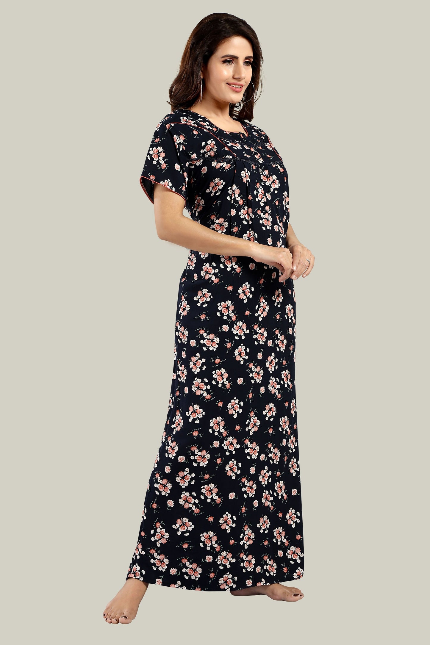 Jammies Haven Rayon Nighty in Dark Blue | Premium Nighty | Short Sleeve | Side Pocket