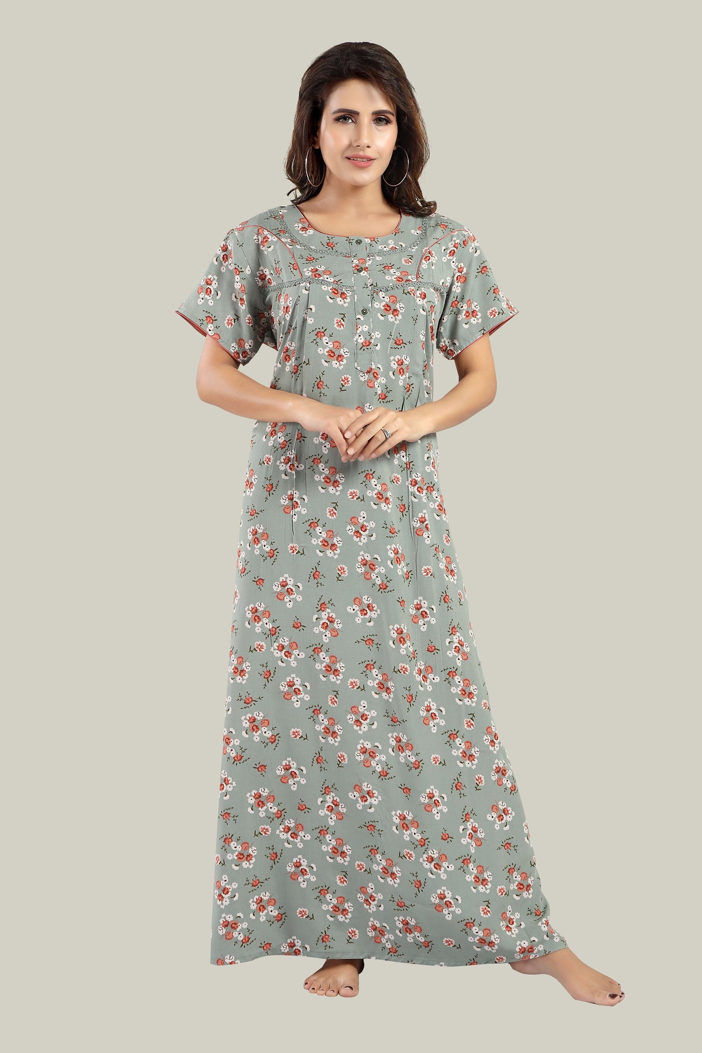 Jammies Haven Rayon Nighty in Dark Blue | Premium Nighty | Short Sleeve | Side Pocket