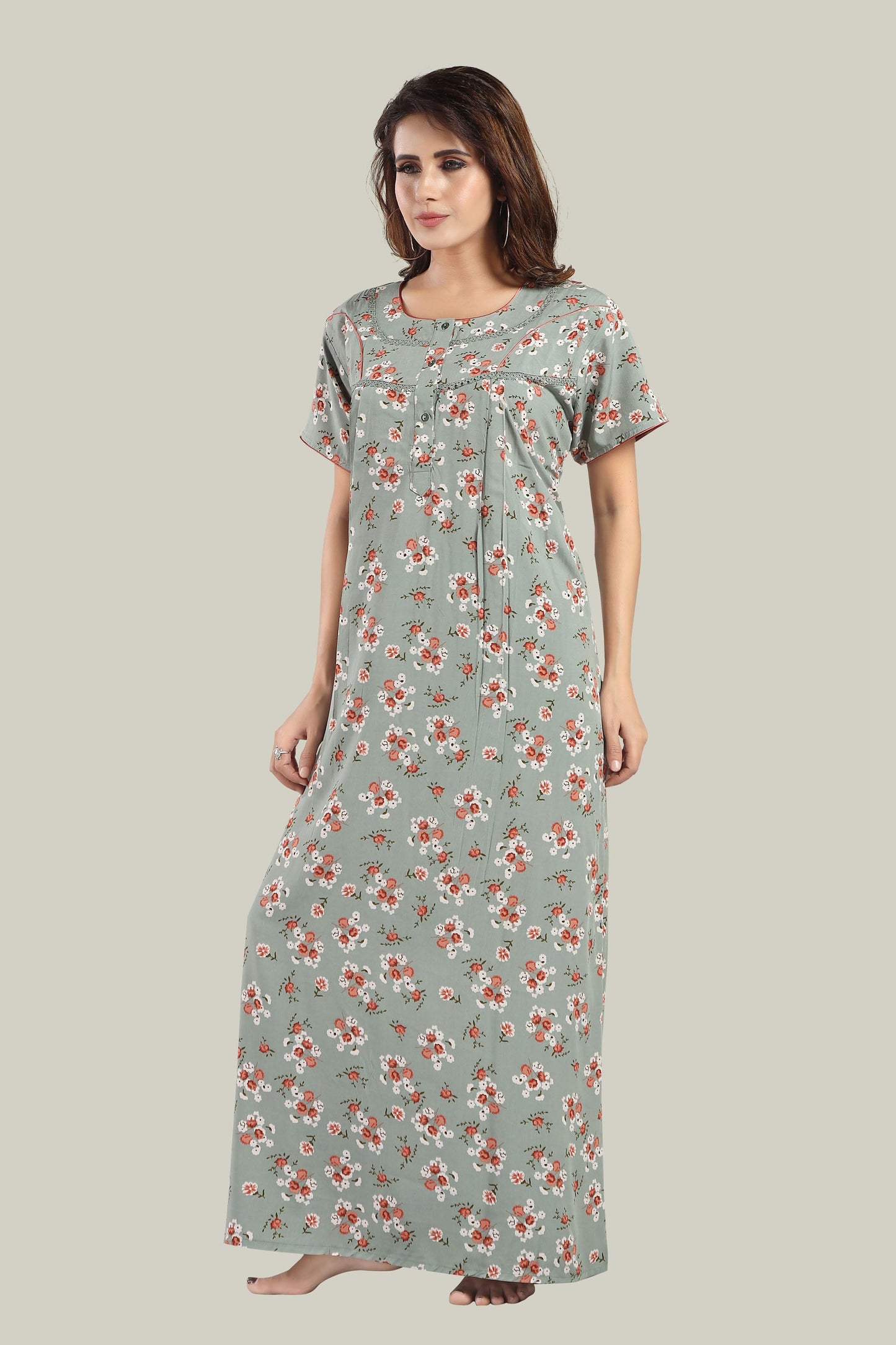 Jammies Haven Rayon Nighty in Dark Blue | Premium Nighty | Short Sleeve | Side Pocket