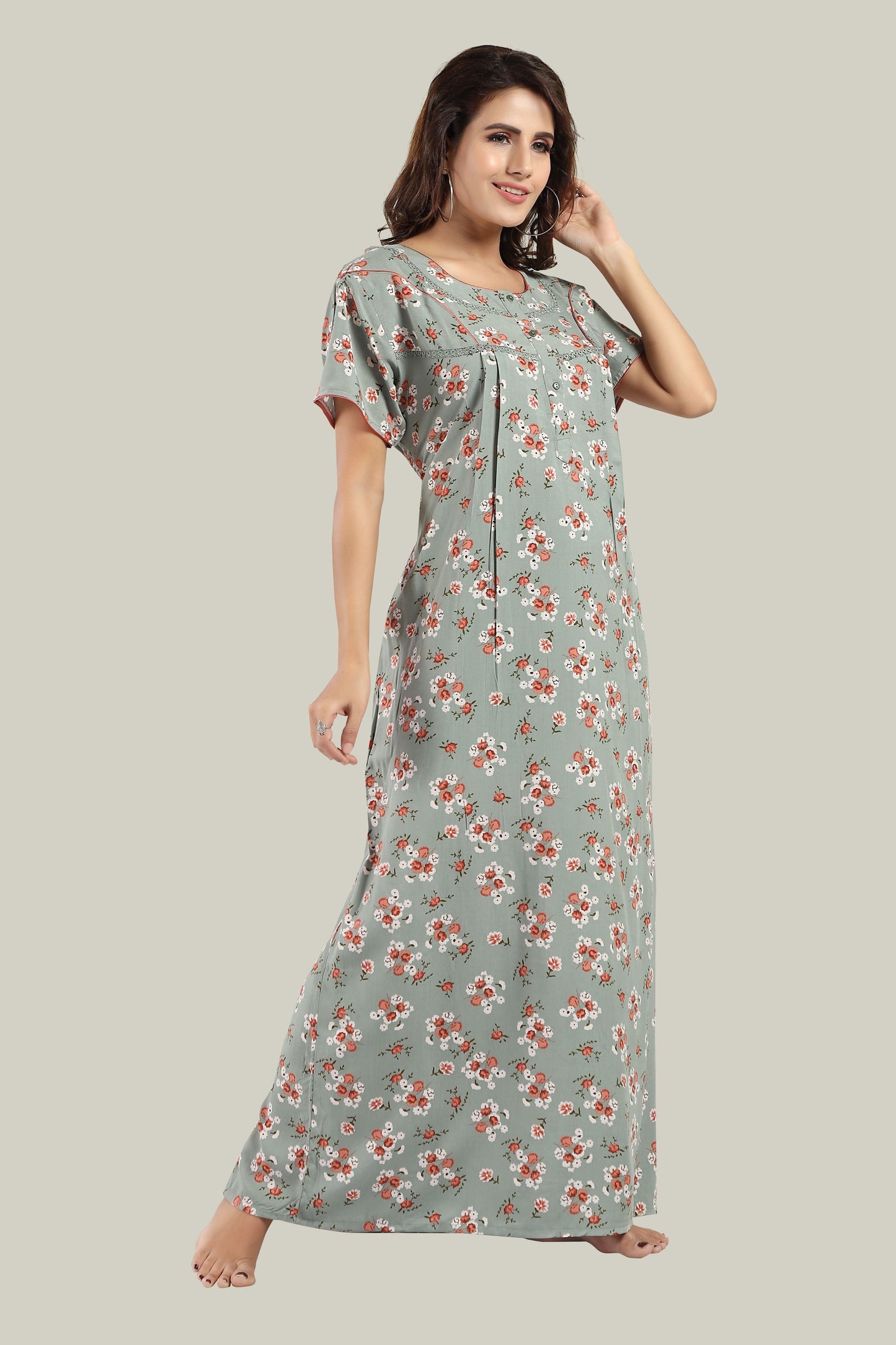 Jammies Haven Rayon Nighty in Dark Blue | Premium Nighty | Short Sleeve | Side Pocket