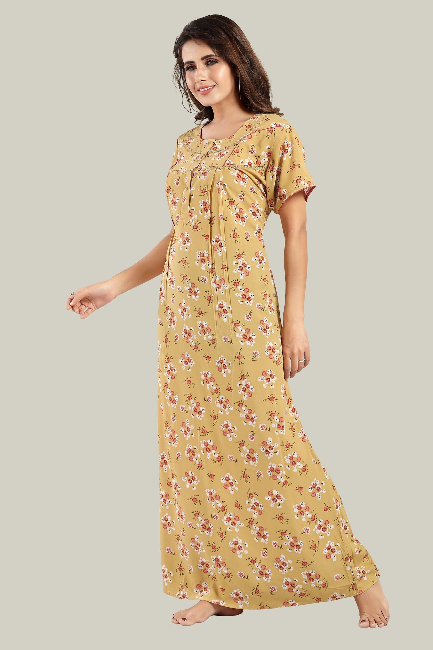 Jammies Haven Rayon Nighty in Dark Blue | Premium Nighty | Short Sleeve | Side Pocket