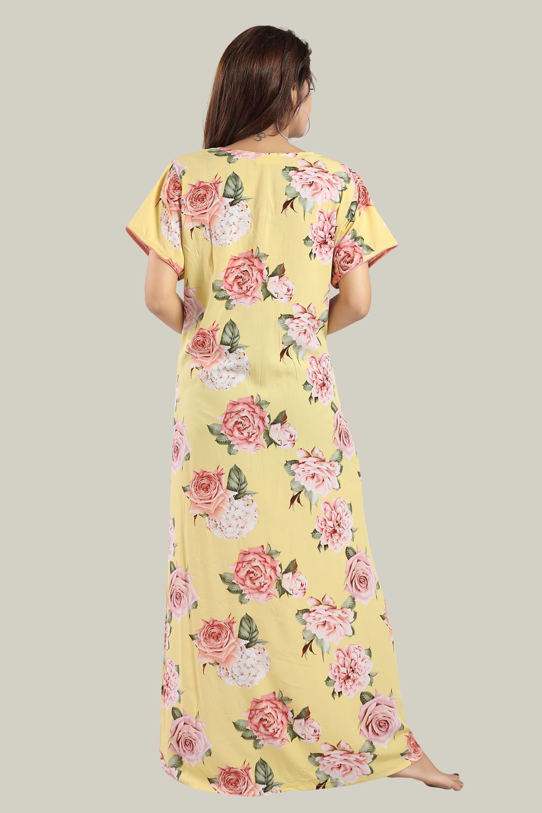 Jammies Haven Rayon Nighty in Yellow | Premium Nighty | Short Sleeve |Side Pocket | NRL