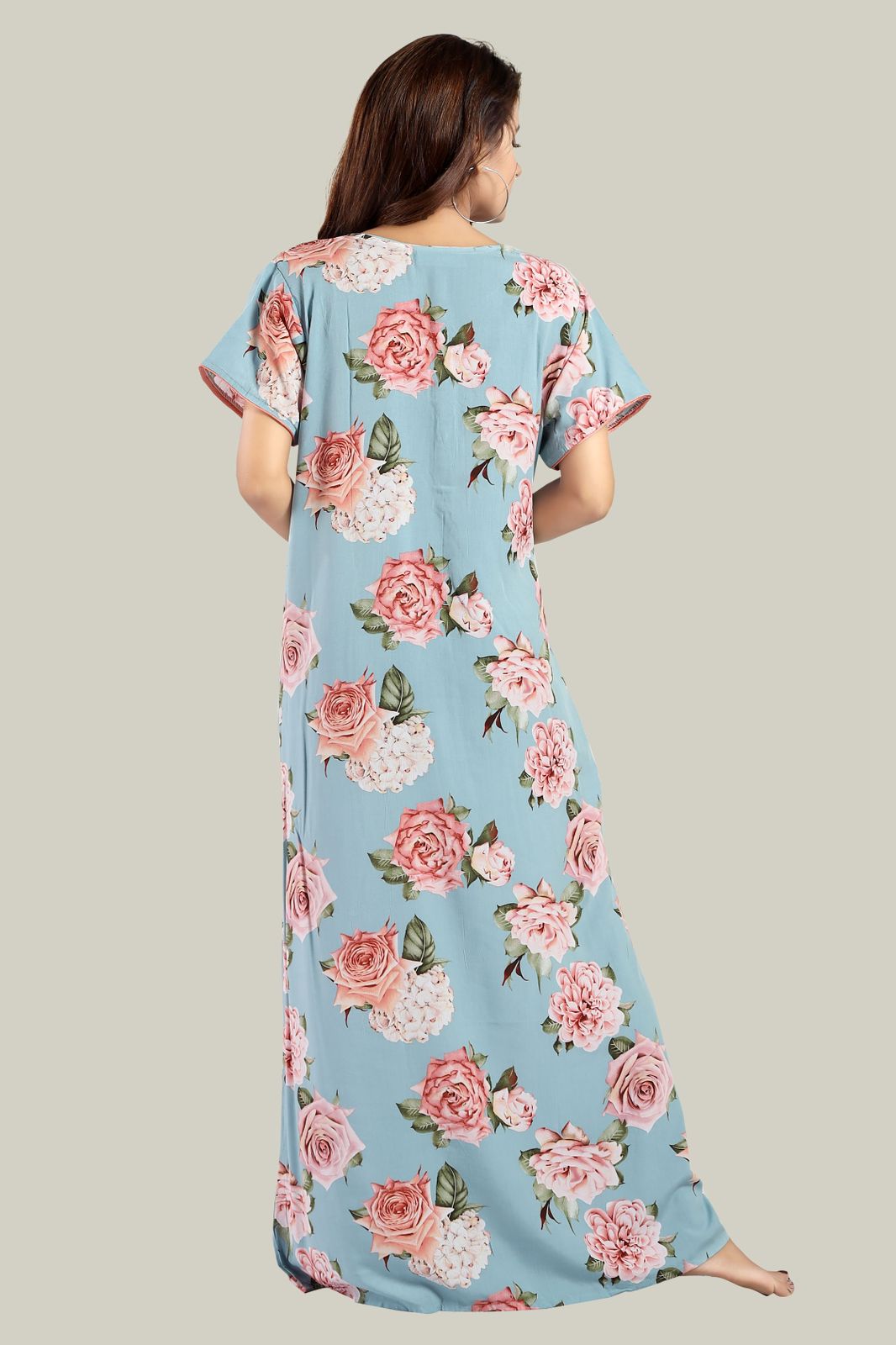 Jammies Haven Rayon Nighty in Sky Blue | Premium Nighty | Short Sleeve |Side Pocket | NRL