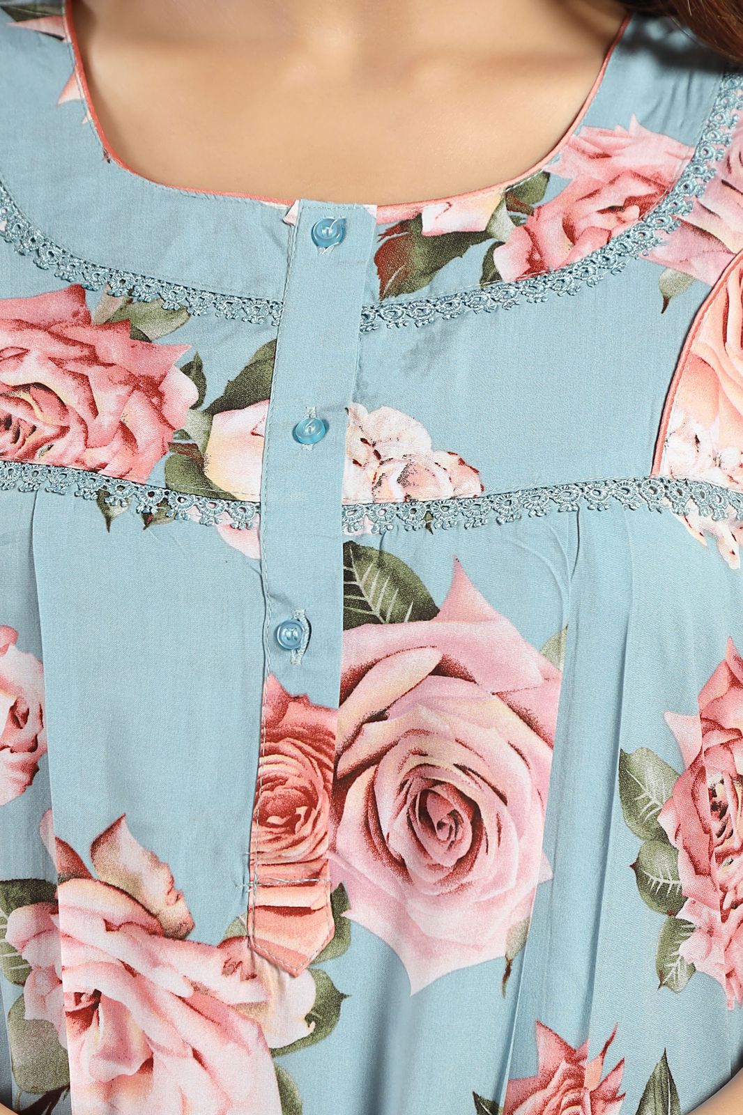 Jammies Haven Rayon Nighty in Sky Blue | Premium Nighty | Short Sleeve |Side Pocket | NRL