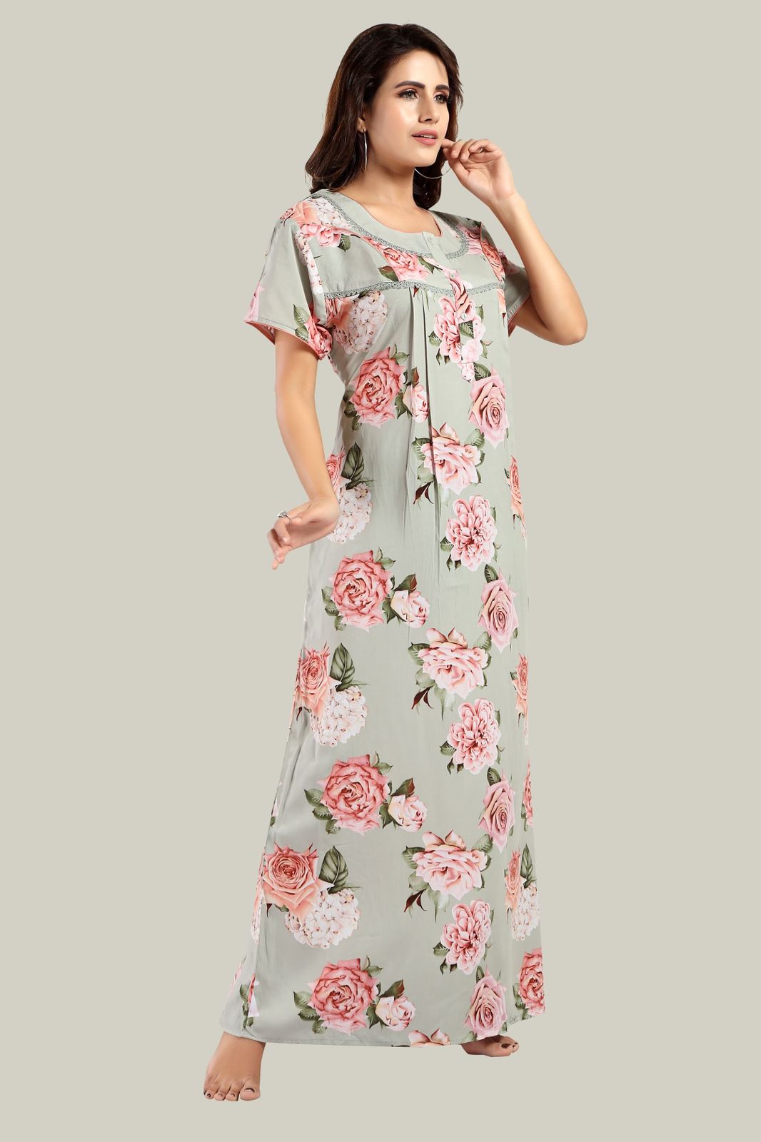 Jammies Haven Rayon Nighty in Light Green | Premium Nighty | Short Sleeve |Side Pocket | NRL