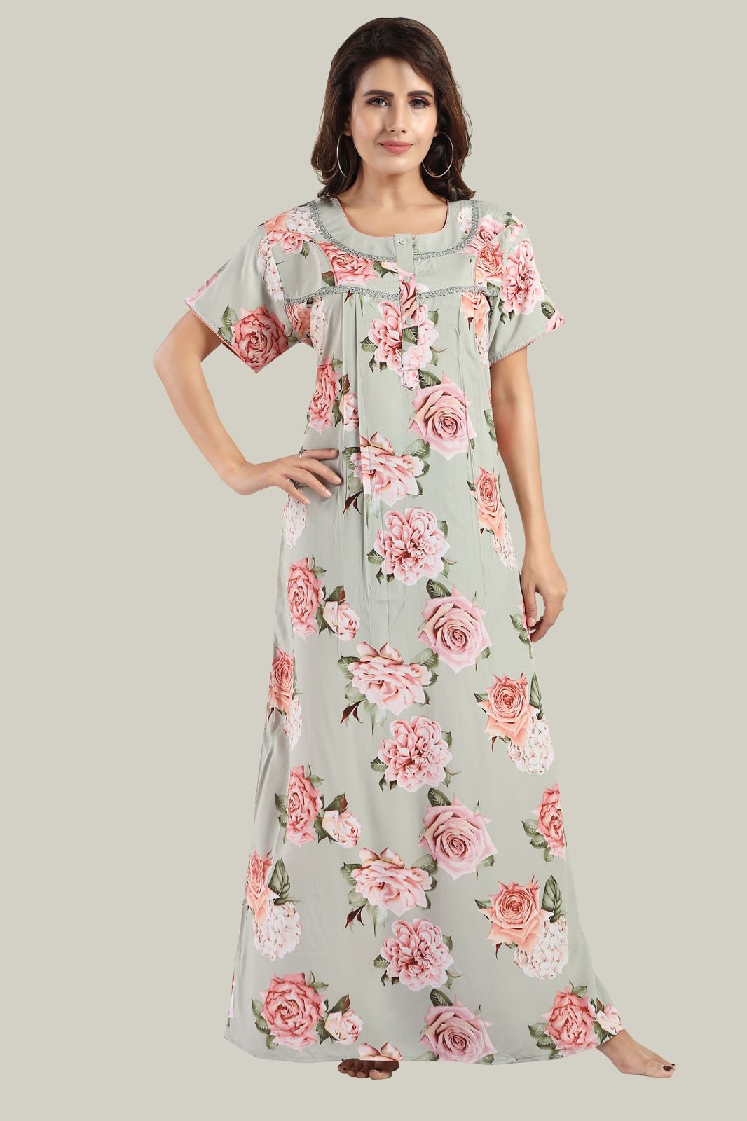 Jammies Haven Rayon Nighty in Light Green | Premium Nighty | Short Sleeve |Side Pocket | NRL