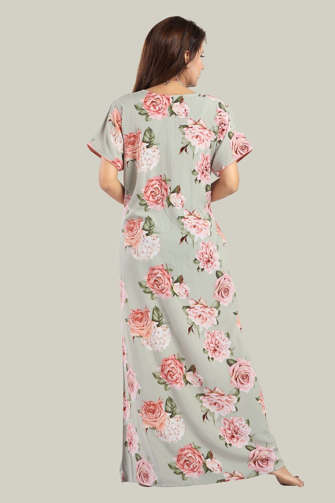 Jammies Haven Rayon Nighty in Light Green | Premium Nighty | Short Sleeve |Side Pocket | NRL