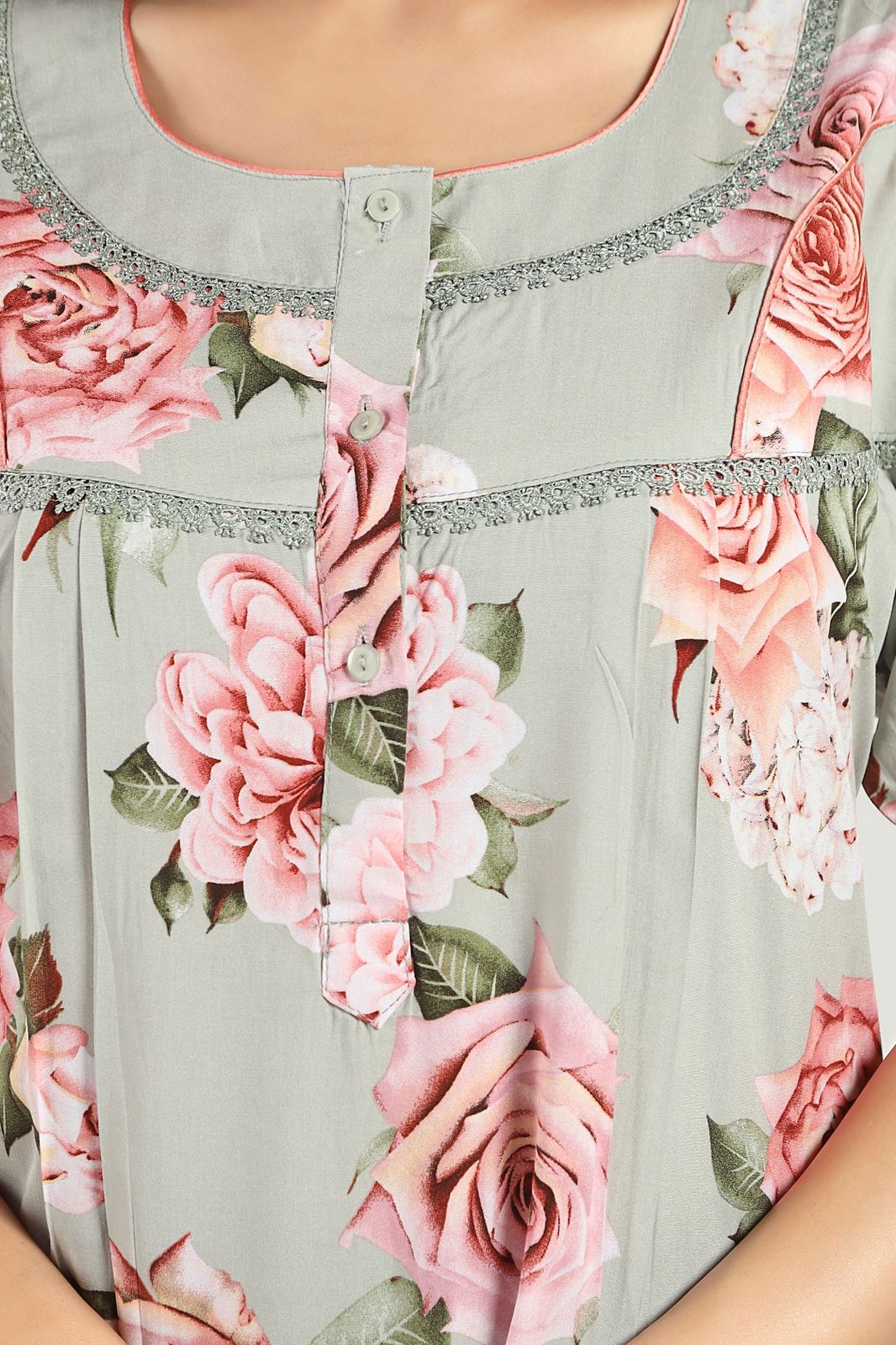 Jammies Haven Rayon Nighty in Light Green | Premium Nighty | Short Sleeve |Side Pocket | NRL