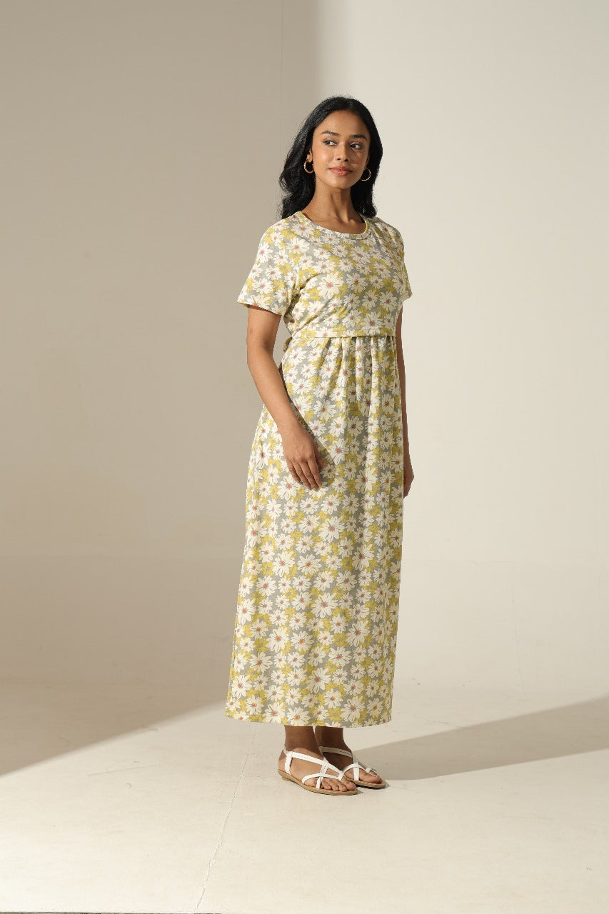 Jammies Haven Feeding Gown – Zipless Cotton Maternity & Nursing Gown for Pregnancy & Postpartum | ILTGFD02