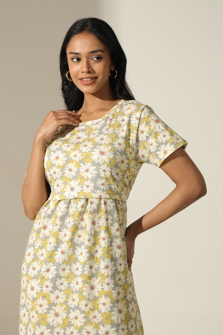 Jammies Haven Feeding Gown – Zipless Cotton Maternity & Nursing Gown for Pregnancy & Postpartum | ILTGFD02