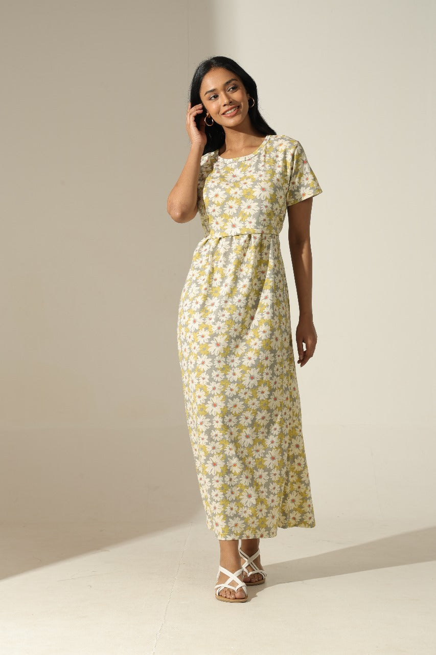Jammies Haven Feeding Gown – Zipless Cotton Maternity & Nursing Gown for Pregnancy & Postpartum | ILTGFD02