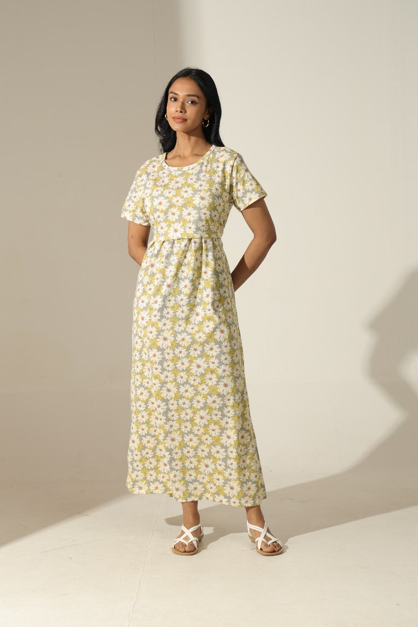 Jammies Haven Feeding Gown – Zipless Cotton Maternity & Nursing Gown for Pregnancy & Postpartum | ILTGFD02