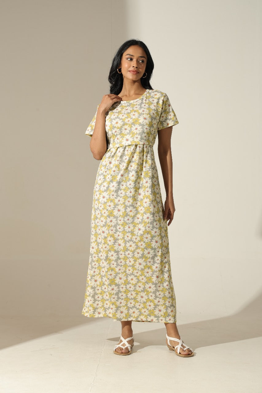 Jammies Haven Feeding Gown – Zipless Cotton Maternity & Nursing Gown for Pregnancy & Postpartum | ILTGFD02