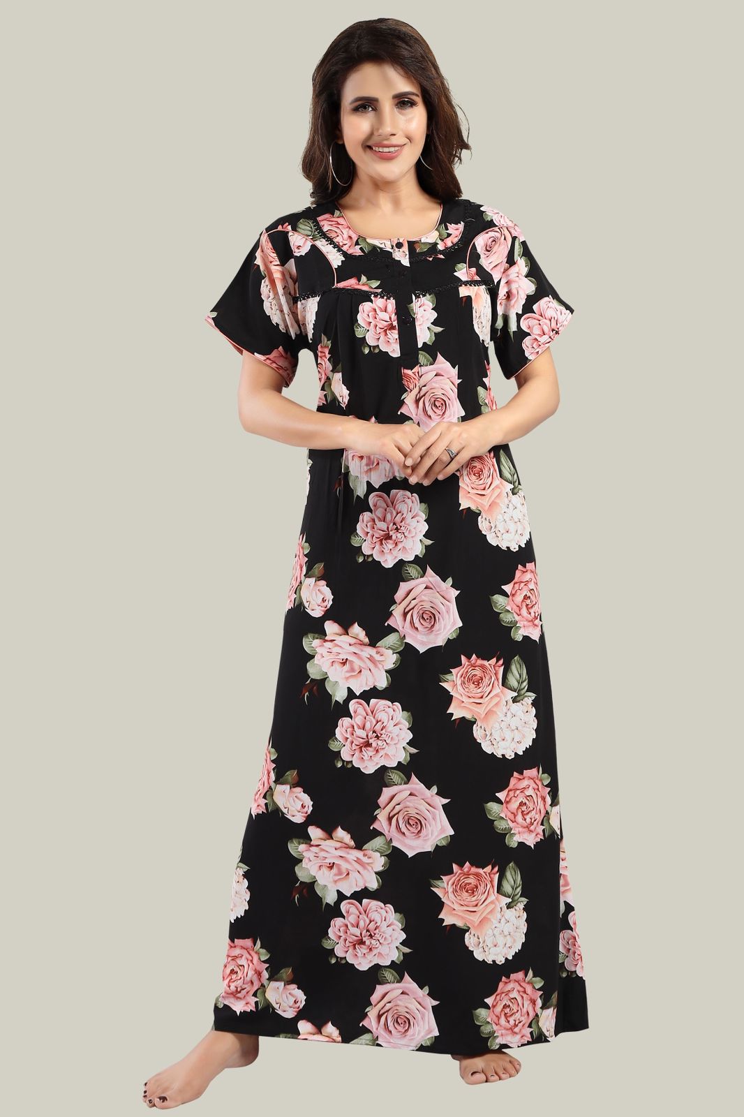 Jammies Haven Rayon Nighty in Light Green | Premium Nighty | Short Sleeve |Side Pocket | NRL