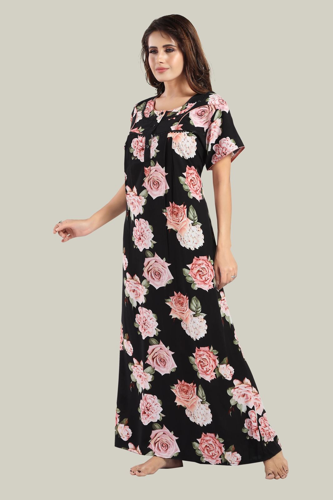 Jammies Haven Rayon Nighty in Light Green | Premium Nighty | Short Sleeve |Side Pocket | NRL