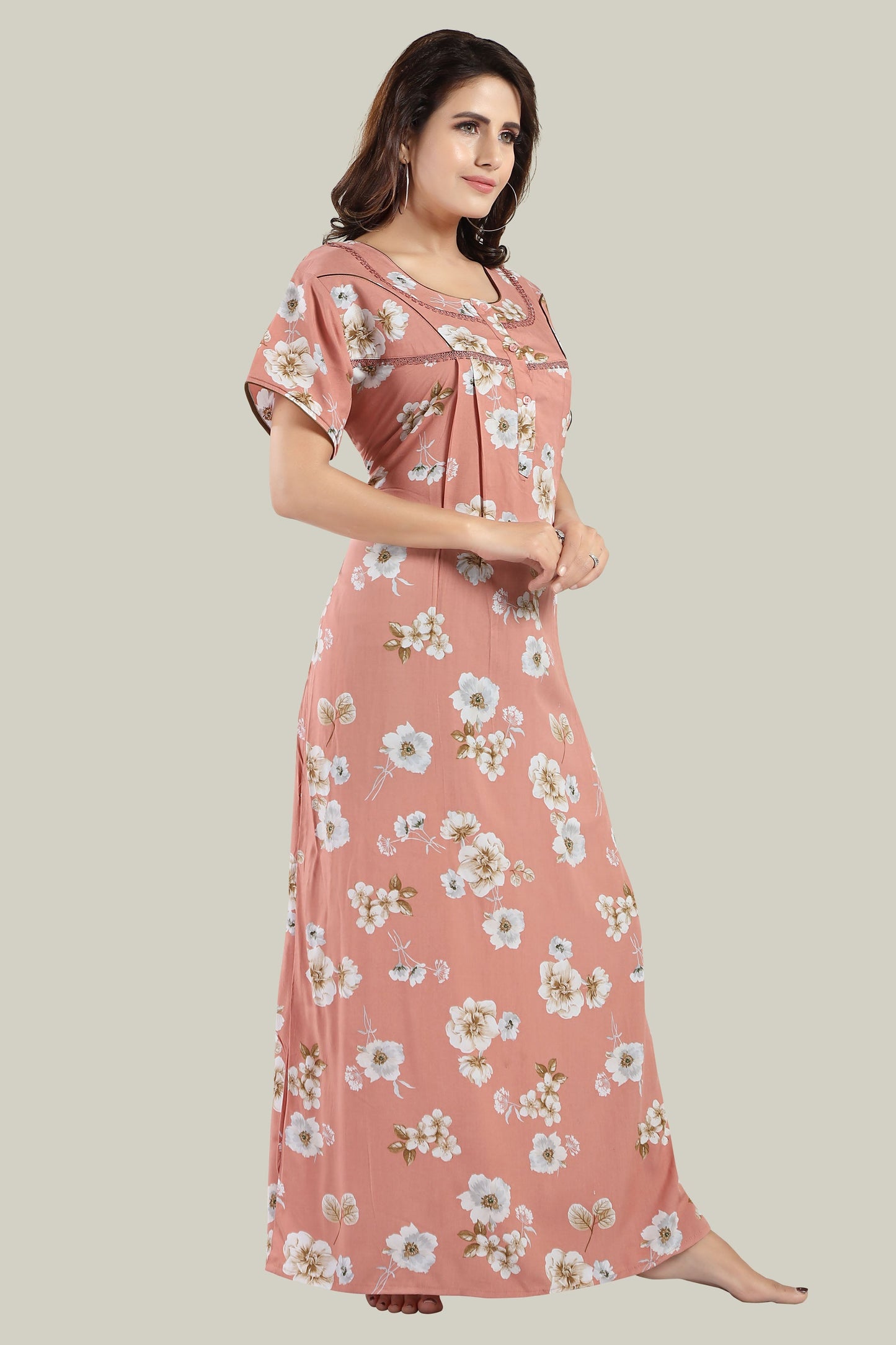 Jammies Haven Rayon Nighty in Light Blue | Premium Nighty | Short Sleeve |Side Pocket | RY
